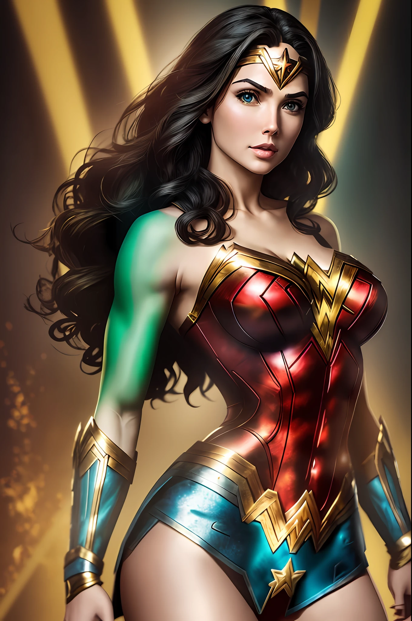 Wonder Woman wearing a costume with the colors green and yellow - --auto --s2