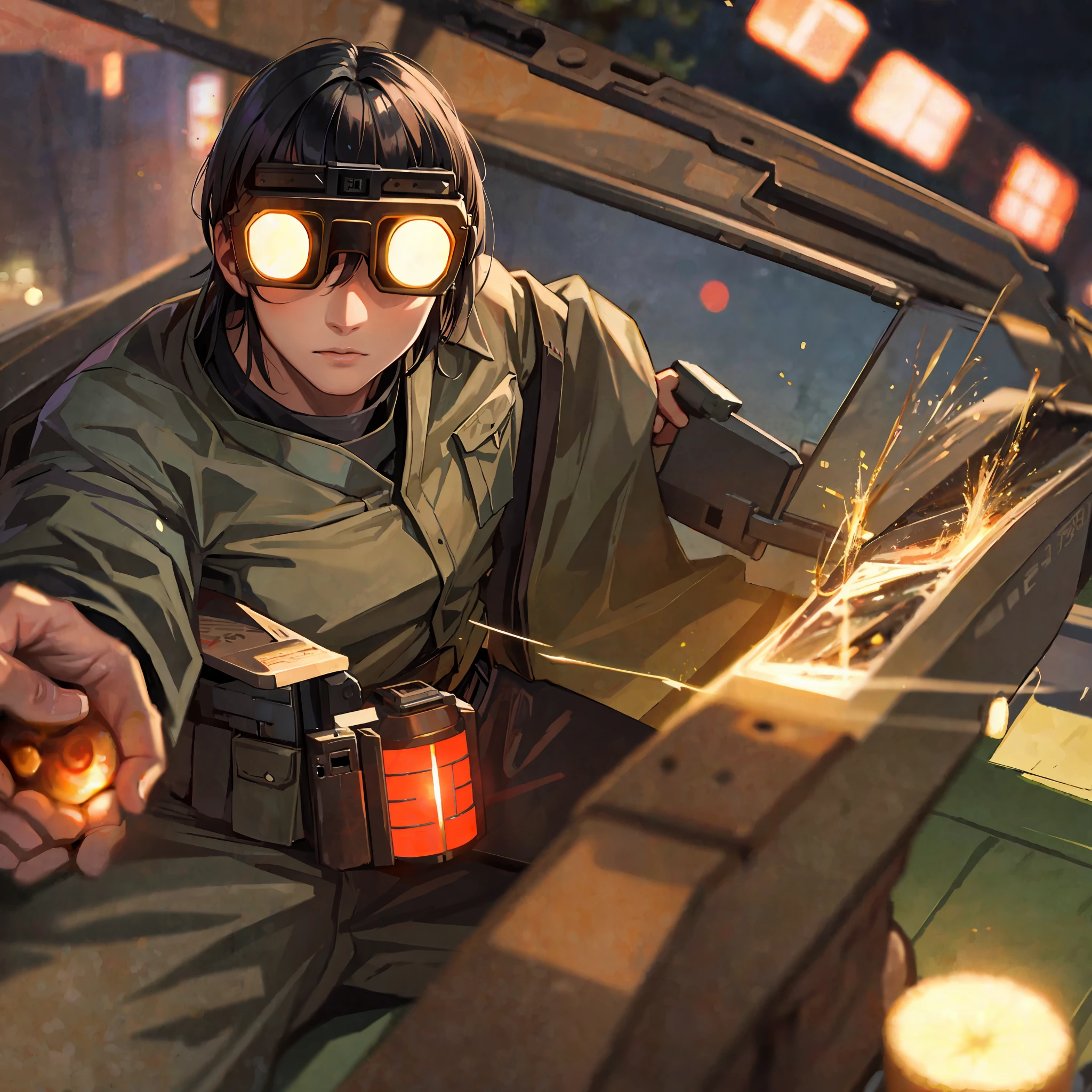 (Japanese soldier:1.2, realistic:1.2), ultra-realistic details, photographic, night glasses, strength