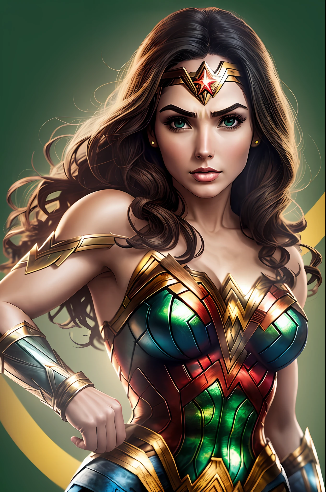 Wonder Woman wearing a costume with the colors green and yellow - --auto --s2