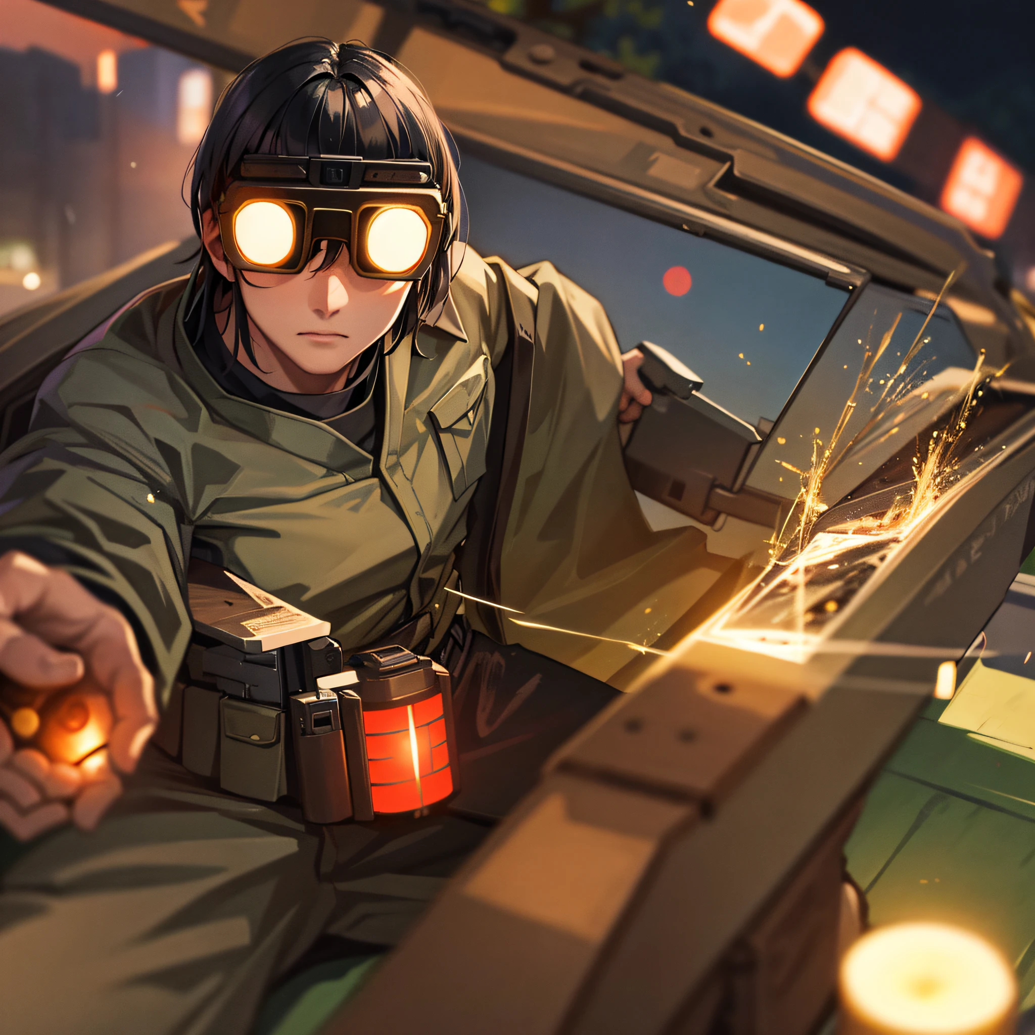 (Japanese soldier:1.2, realistic:1.2), ultra-realistic details, photographic, night glasses, strength