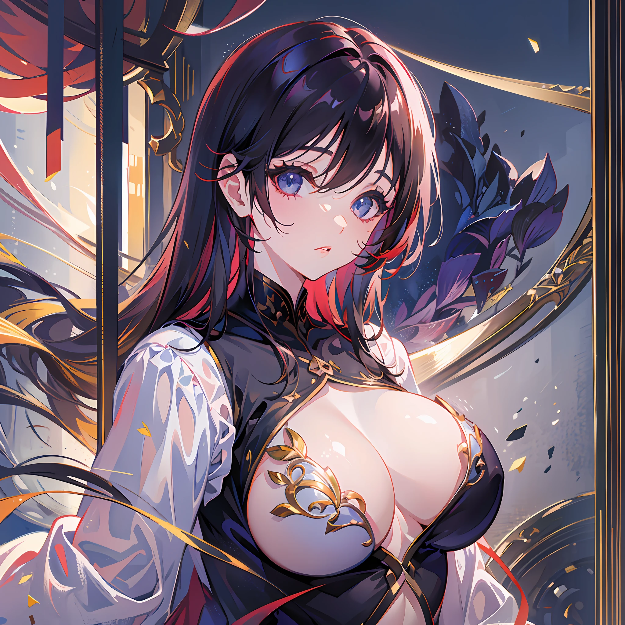 (exceptional, best aesthetic, best quality, masterpiece, extremely detailed, anime), 1girl, solo, perfect breasts, looking at viewer, upshirt, underboob
