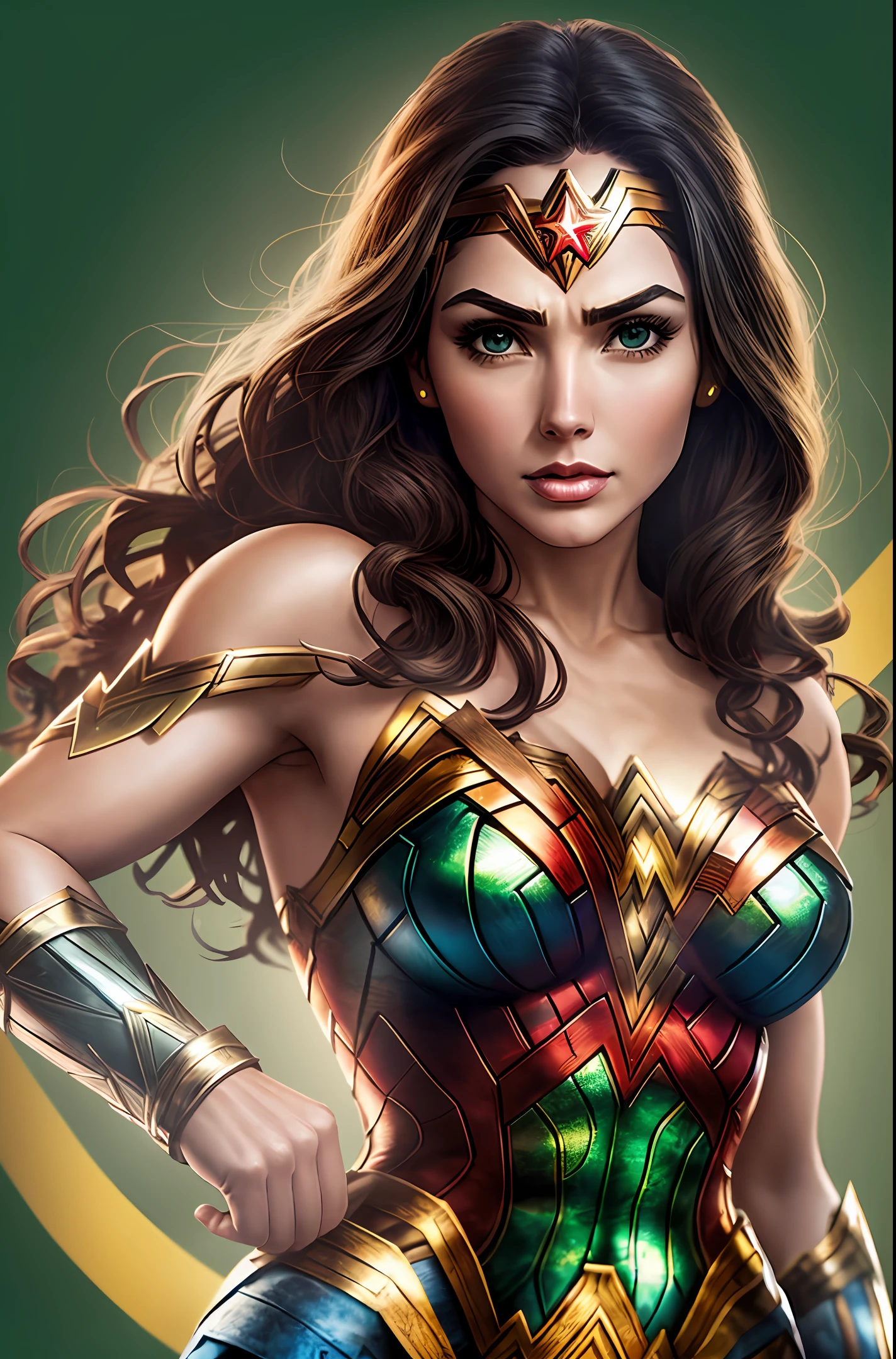 Wonder Woman wearing a costume with the colors green and yellow - --auto --s2