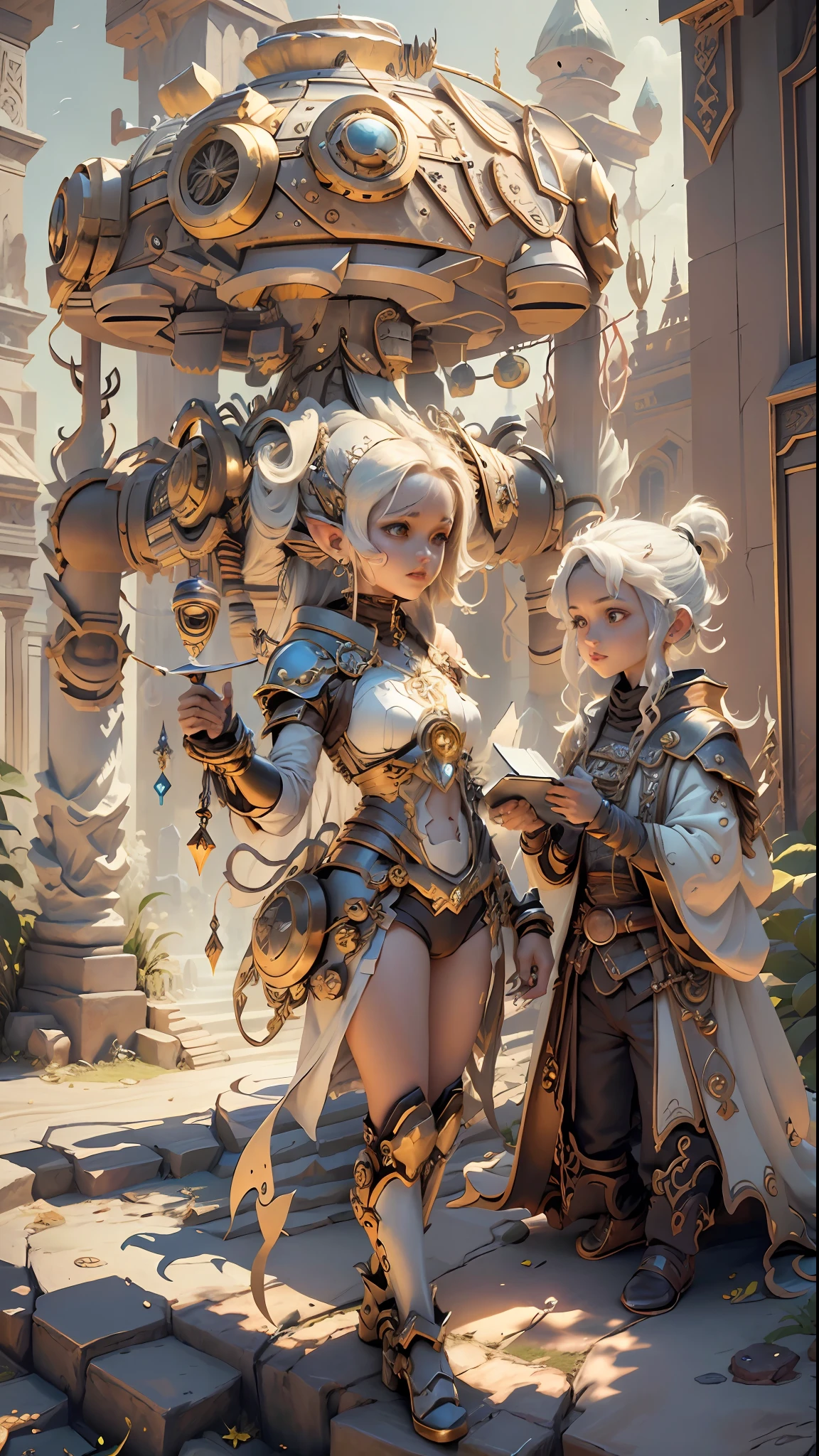 ((Best quality)), ((masterpiece)), (highly detailed:1.3), 3D, In a distant future where the boundaries between science fiction and fantasy have dissolved, the world is a tapestry of awe-inspiring wonders. Enter a universe where magic and technology coexist in harmony, shaping the destiny of civilizations across vast reaches of space.At the heart of this realm lies the Celestial Nexus, an intergalactic hub of mystical energies and technological marvels. Here, arcane knowledge intertwines with cutting-edge science, giving rise to a society where spaceships are imbued with the power of ancient spells, and technology is augmented by the mystic arts.Embark on a grand odyssey as a young explorer, destined to unravel the secrets of the Celestial Nexus. As you traverse the uncharted realms of the cosmos, encounter diverse civilizations teeming with beings who possess extraordinary abilities. From the ethereal Elven Spires, where the art of interdimensional travel is perfected, to the cybernetic enclaves of the Android Conglomerate, witness the tapestry of life as magic and technology intertwine.Unleash your latent powers as you become attuned to the energies that flow through the Nexus. Harness the ancient incantations of forgotten sorceries to propel your starship across the vast expanse of the cosmos. Engage in epic battles against cosmic abominations and interstellar tyrants, wielding enchanted weapons infused with futuristic enhancements.As you delve deeper into the enigmatic realms of the Celestial Nexus, uncover the origin of this harmonious fusion of magic and technology. Discover the ancient prophecies that foretell a cataclysmic event threatening to tear apart this delicate balance. Unite with a band of extraordinary beings, each possessing their own blend of magical aptitude and technological expertise, to embark on a perilous quest to save the Nexus from imminent destruction.In this epic saga, your choices will shape the fate of worlds, as the boundaries between