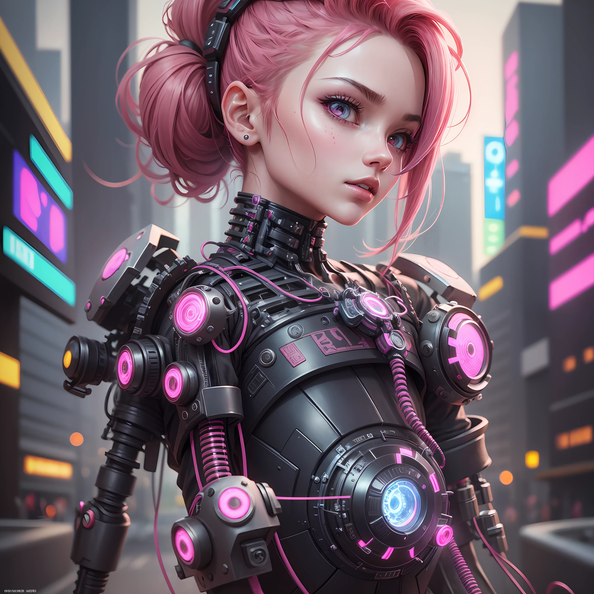 A cute Rosé Blackpink cyberpunk mechanical girl, ultra realistic details, global illumination, shadows, octane render, 8k, ultra sharp,metal,intricate, ornaments detailed, cold colors, cyberpunk detail, highly intricate details, realistic light, trending on cgsociety, glowing eyes, facing camera, neon details, machanical limbs,blood vessels connected to tubes,mechanical vertebra attaching to back,mechanical cervical attaching to neck,sitting,wires and cables connecting to head --auto --s2