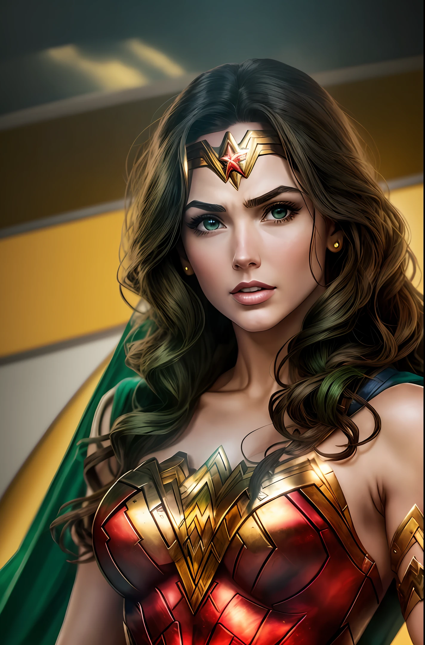 Wonder Woman wearing a costume with the colors green and yellow - --auto --s2