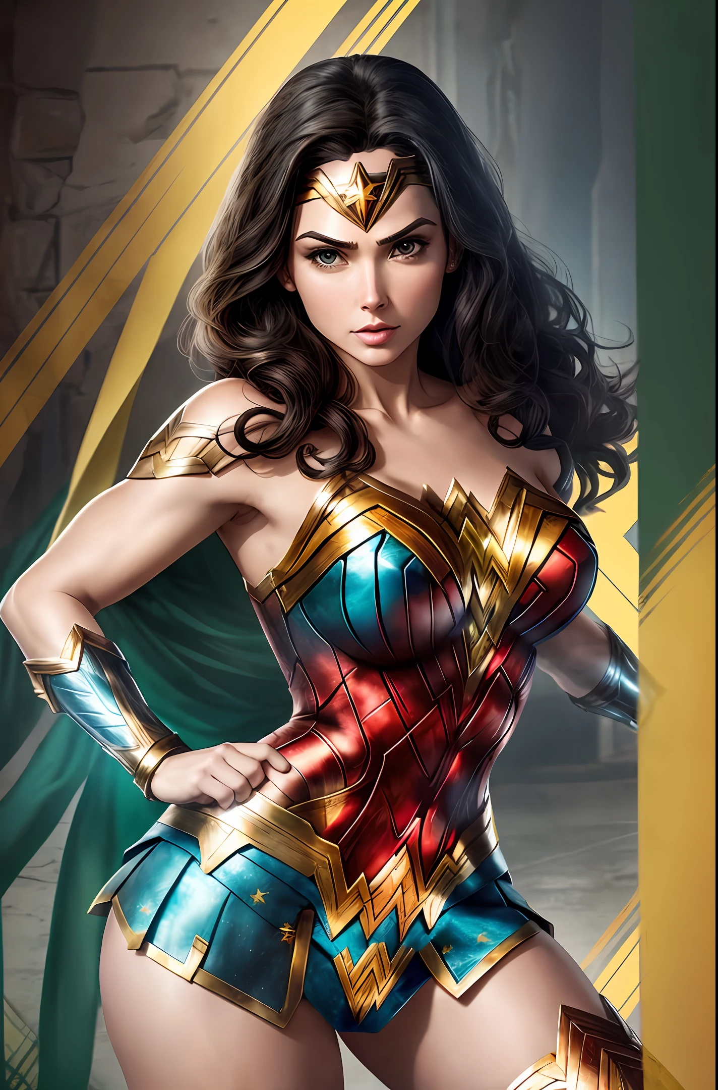 Wonder Woman wearing a costume with the colors green and yellow - --auto --s2