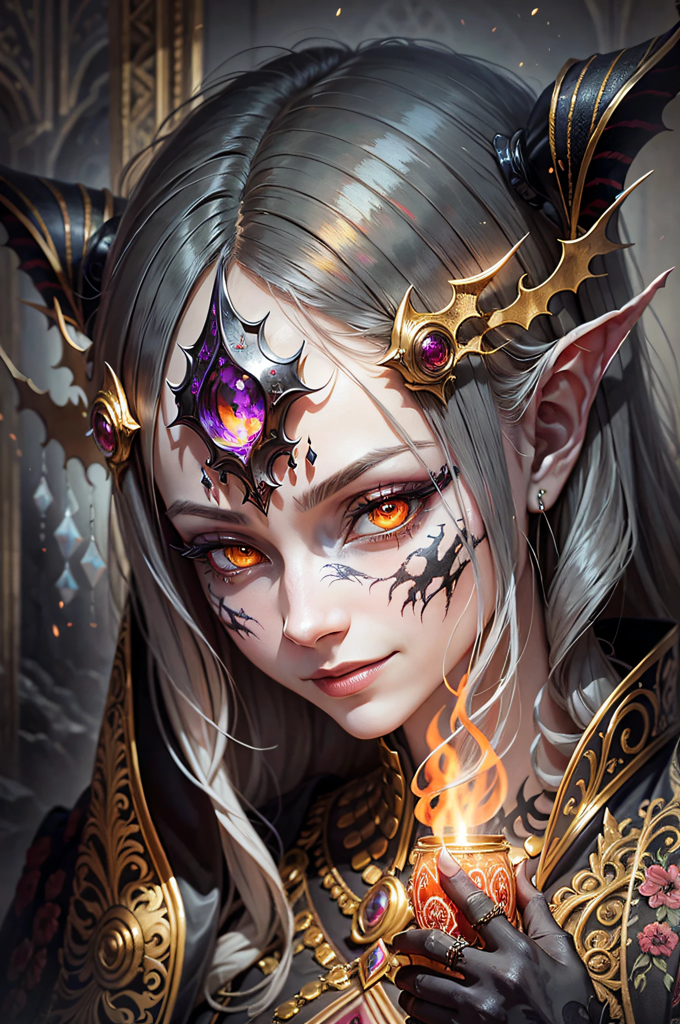 Eternal damnation, bloody evolution, creepy, smile, devil, madness, complex background, Thoughtful, intricate, extremely hyper-detailed, highly detailed watercolor manga painting, fantasy highly detailed, intricate detail, beautifully painted, intricately detailed, triadic colors, deep color, digital art, golden ratio, symetrical eyes, centered, highly detailed watercolor manga painting, surrealism, luminism, mystical, organ, viscera, clean fingers