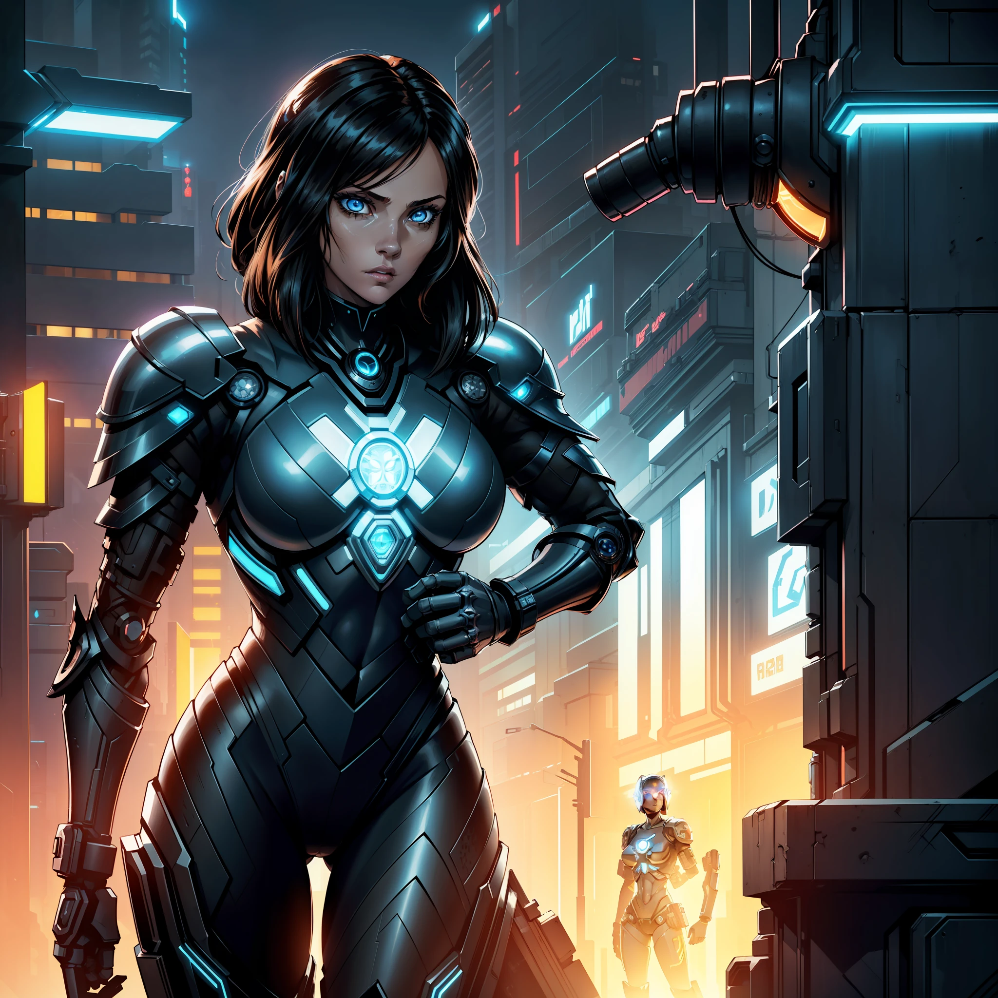 "((cool bluemetal bioarmor cyberpunk suit:1)), (full trunk), full torso shot, (female:2.0), cold lighting, dark theme :: focus on closeup face, debauched face, :: Lesley-ann Brandt's face, (medium black hair), :: round iris, ((blue eyes))), perfect, intricate, complex eyes, Helios 44-2, ((brown skin)), (((stylized spider helmet covering eyes)), :: ultra realistic futuristic cyberpunk athletic woman, dynamic pose, ((dark cyberpunk background)), (neon lights), :: natural lighting, detailed background :: bokeh :: 8k :: best quality :: masterpiece :: insanely detailed:1.5"