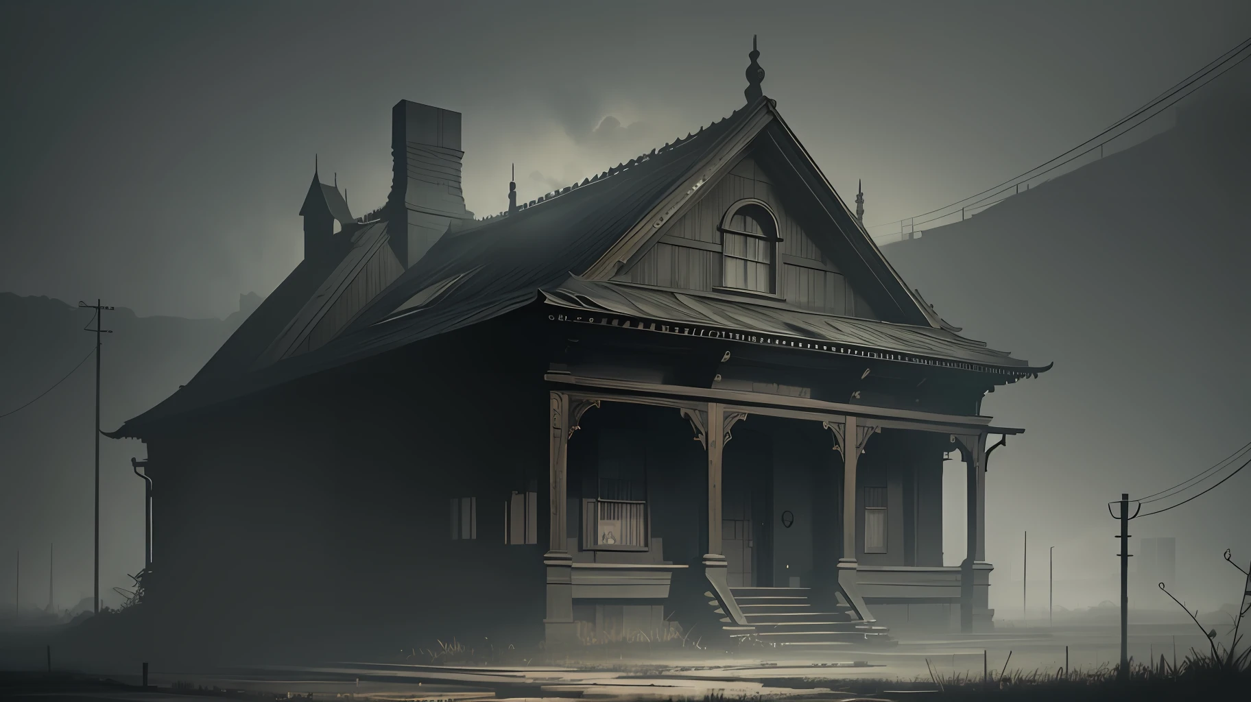 masterpiece, best quality), high-resolution CG wallpaper, creepy and gloomy environment, big shadows