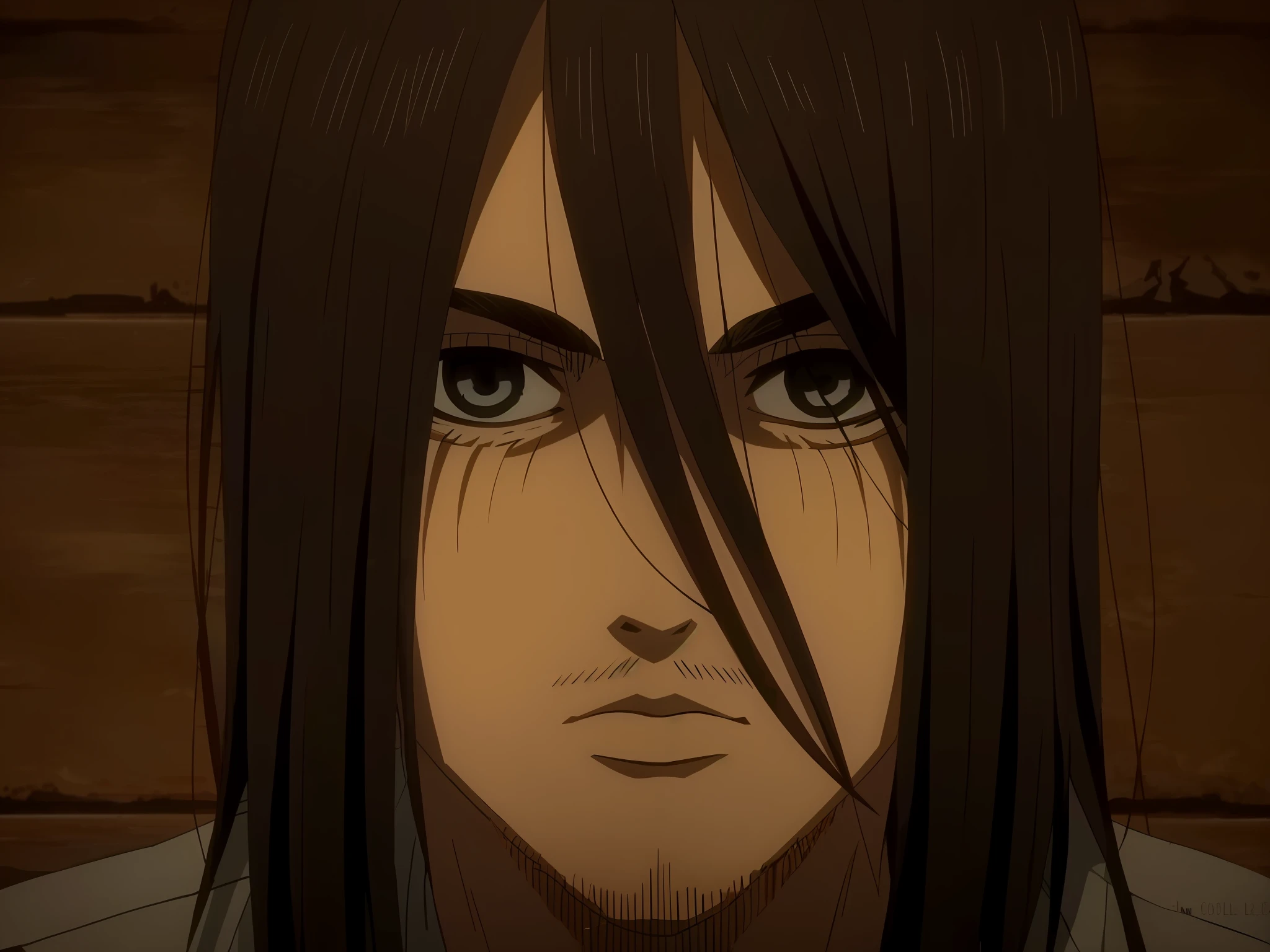 best quality, masterpiece, (realistic: 1.2), 1 man, Eren Jaeger, black jeans, black pants, brown hair, attack on Titan, cold background, black jacket, slim body, high definition, high quality, black clothes