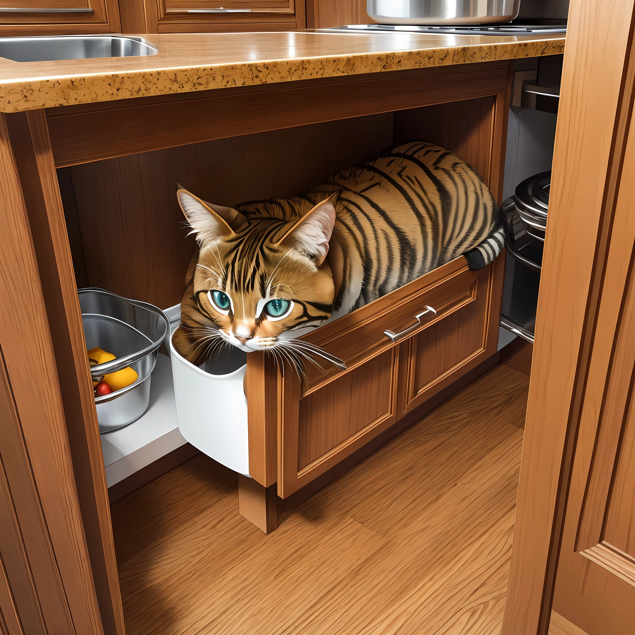 Tico was very curious and one day, while exploring the house, he ended up in the kitchen cabinet