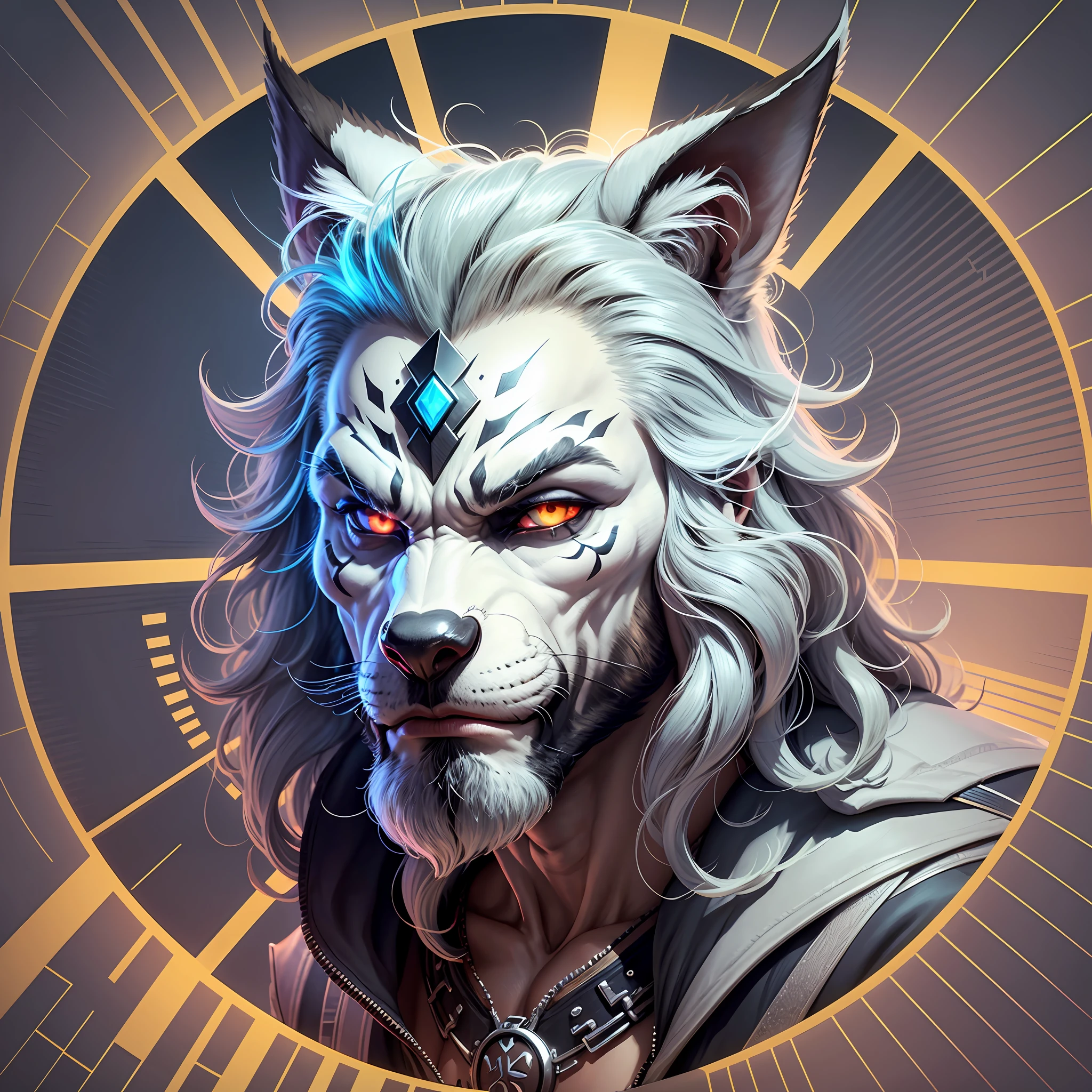Create vector logo, lobo, front face, outlined, centered design, Leonardo Difusion reference, Midjourney reference, 8k resolution, Graphics Engine 5, 3D image,  full frame --auto --s2
