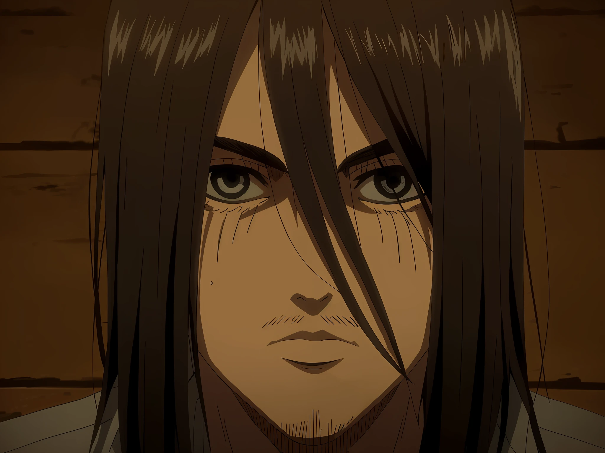 best quality, masterpiece, (realistic: 1.2), 1 man, Eren Jaeger, black jeans, black pants, brown hair, attack on Titan, cold background, black jacket, slim body, high definition, high quality, black clothes
