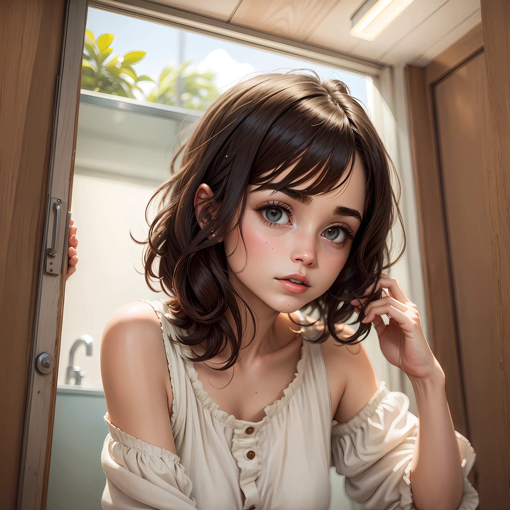 Short woman,hair by the shoulders brunette --auto --s2