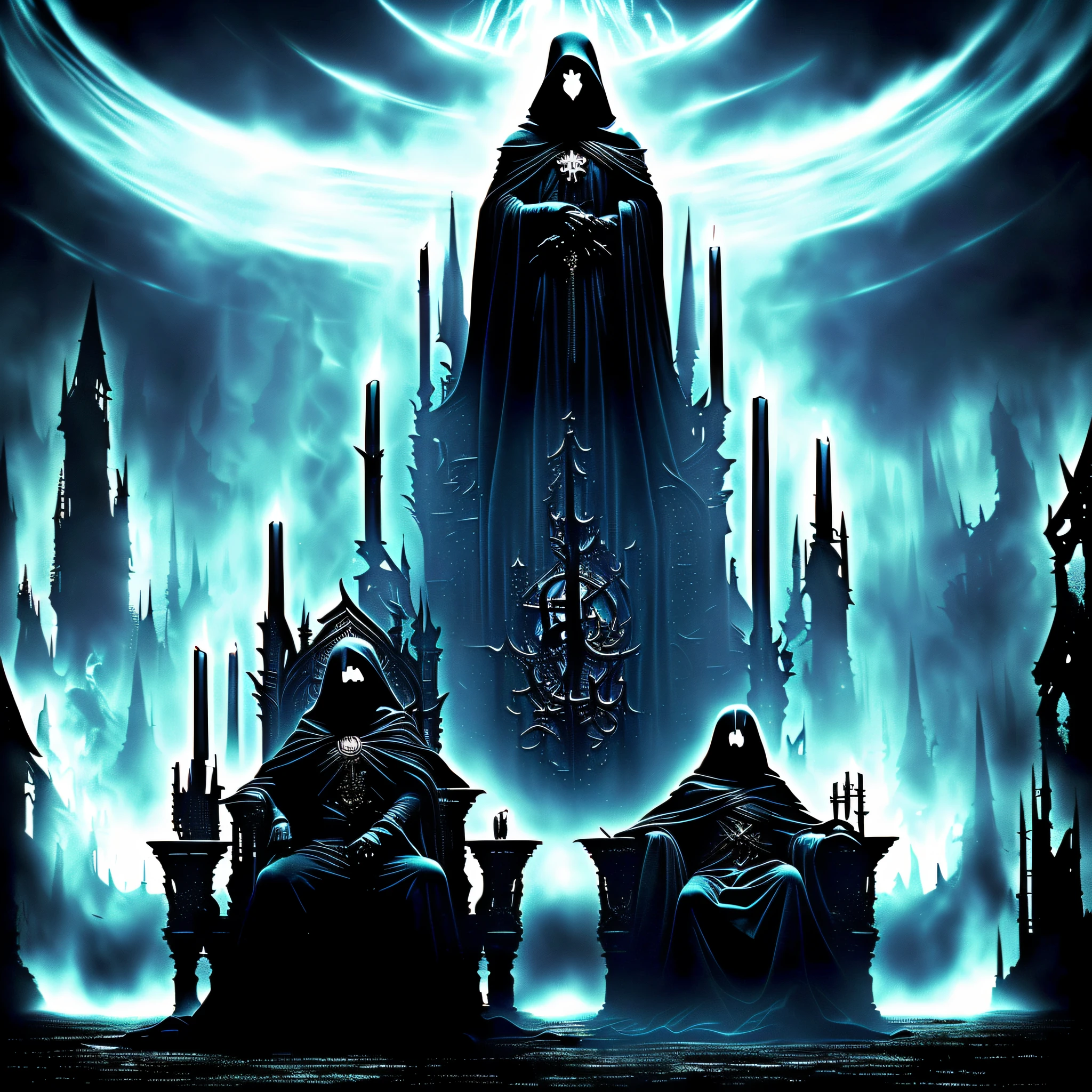 mystical, dark theme, underworld theme, ghost on a dark throne, occultism