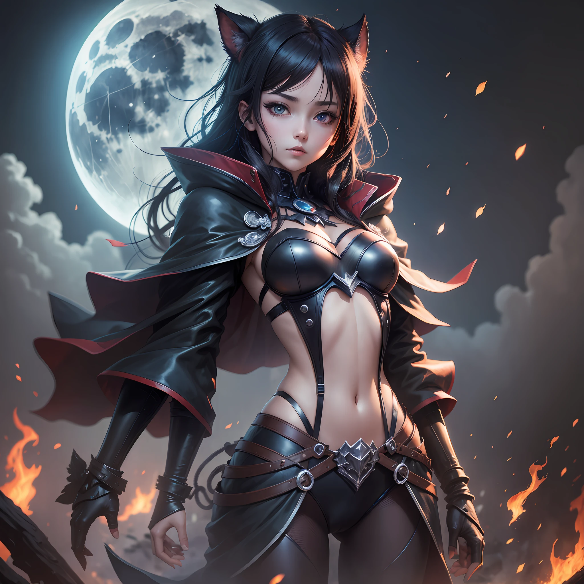(high quality), (dark), (anime) Dark moonlight on burning land --auto --s2