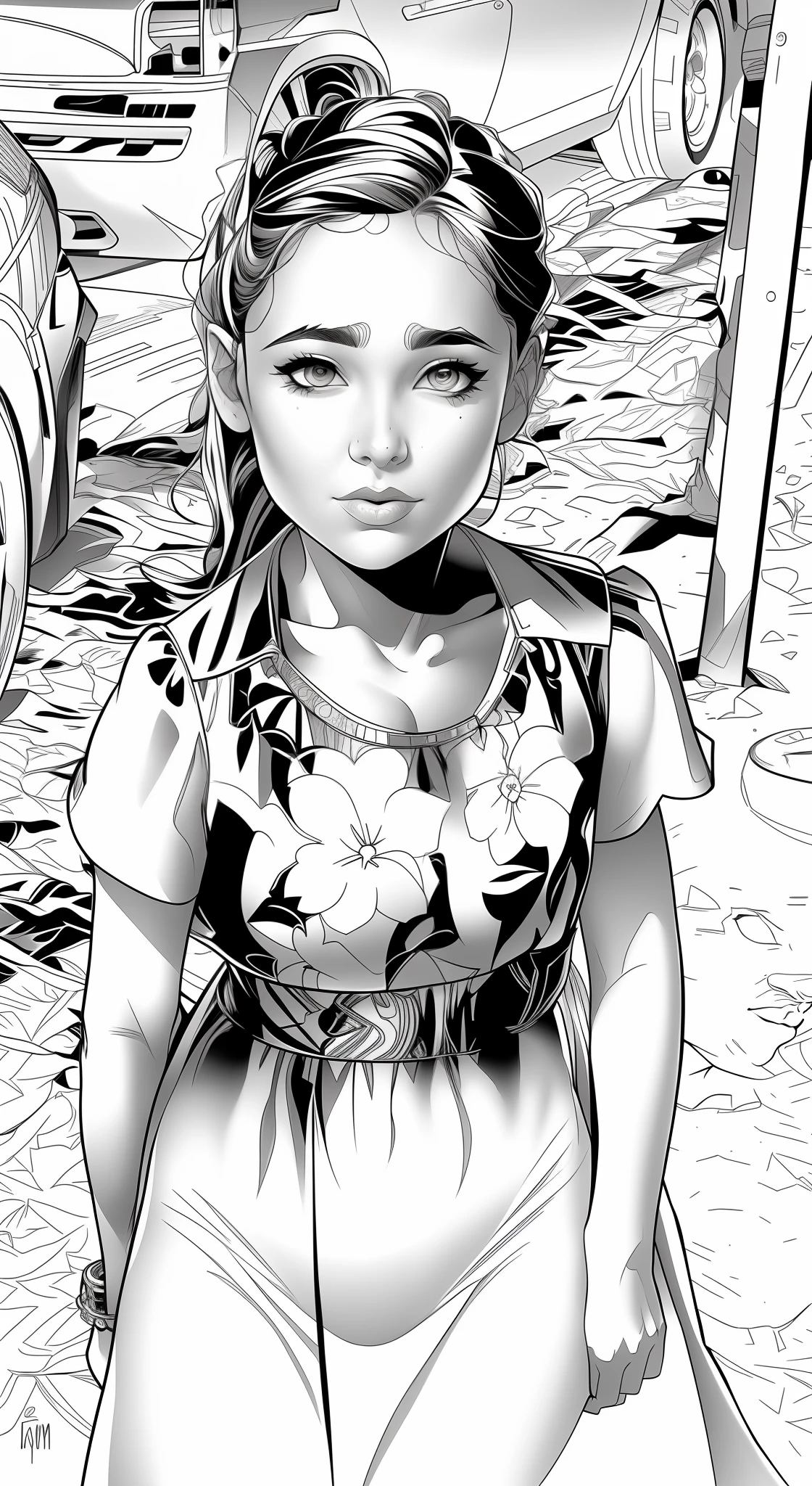 line art, black & white, beautiful 1woman, white background by j scott campbell