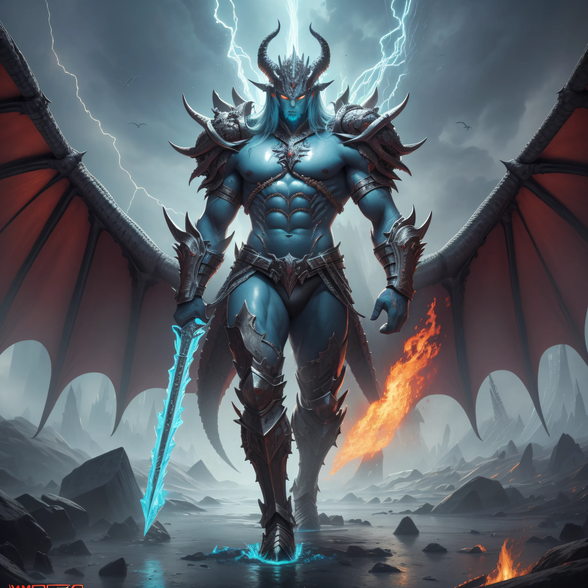 (masterpiece)) RAW photo, a full body portrait of warrior man, TIAMAT, giant, dragon head, leader, necromancer skin, monster, terrifying, cyberpunk armor, technology, fire, ice, water (highly detailed skin: 1.2), 8k uhd, dslr, soft lighting, high quality, film grain, Fujifilm XT3