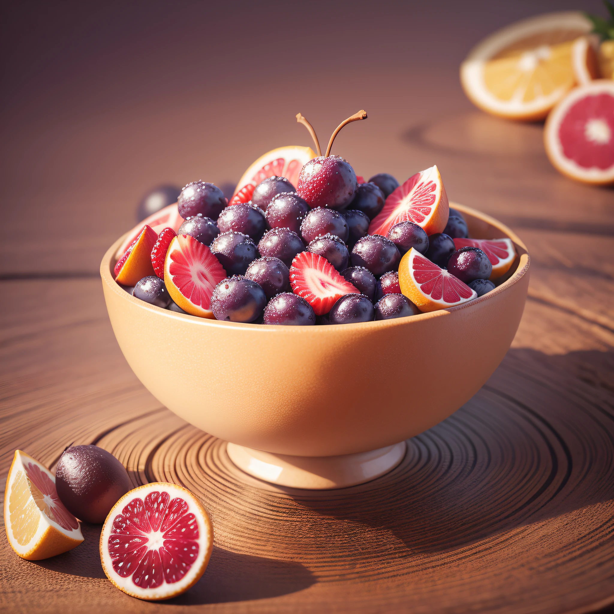 Acai bowl and fruit illustration background blur. Realistic, 8k --auto --s2
