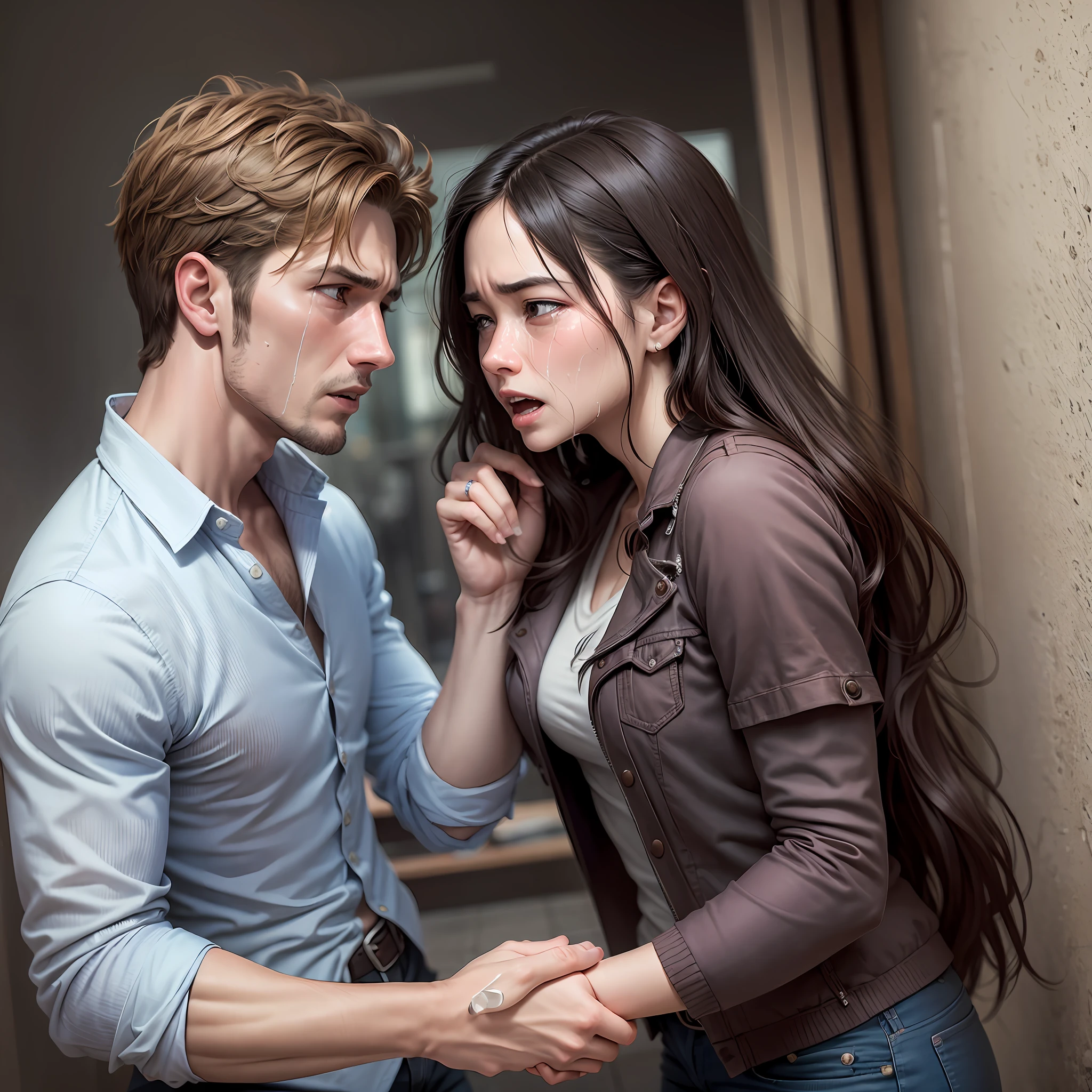 (high quality), (realistic photo) Couple having a fight. Woman crying and man trying to talk to her --auto --s2