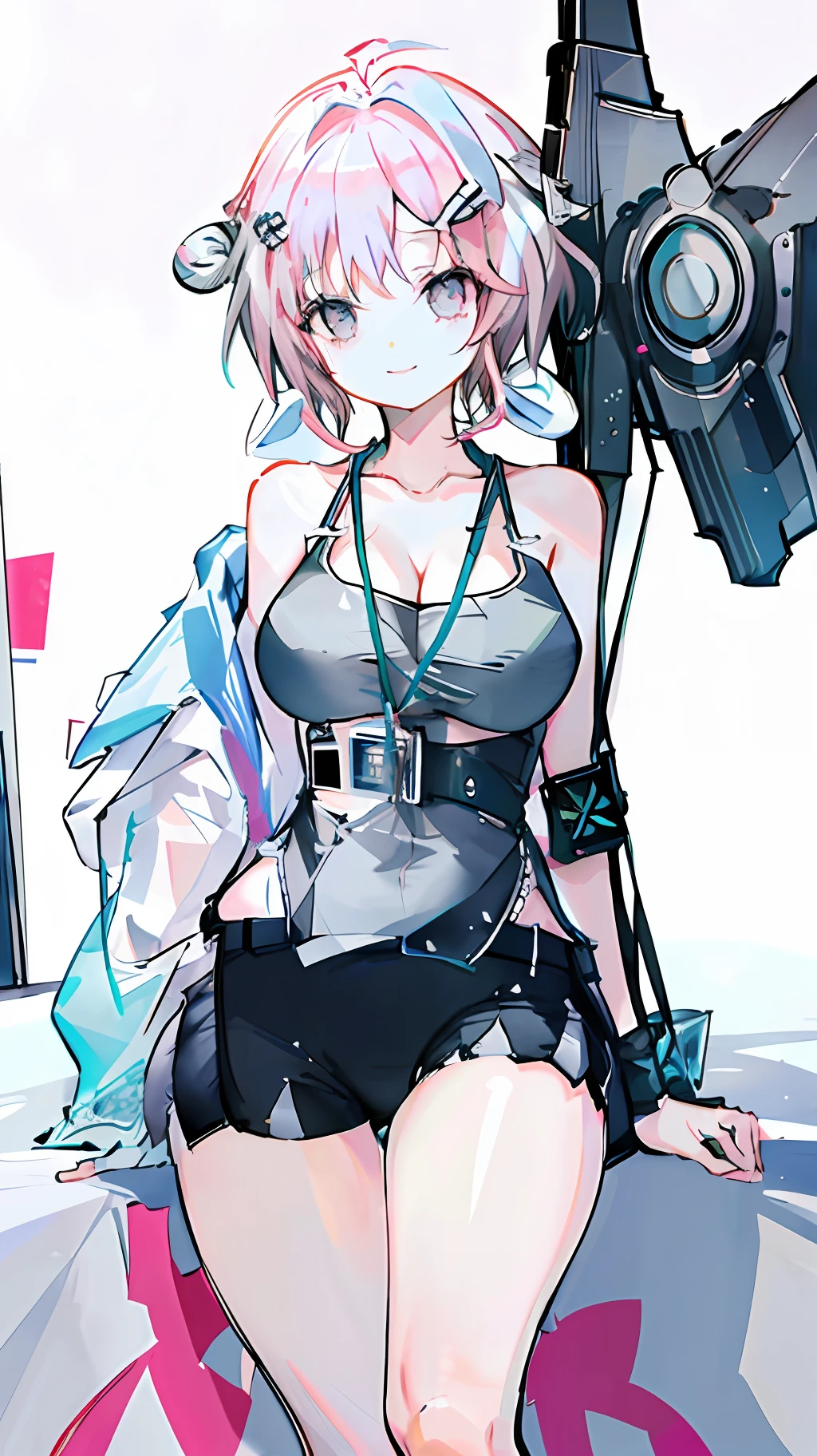 ((masterpiece, best)),(1girl),((mature woman)), light pink hair, dizzy, trumpet, ((office lady)), bangs, mid-chest, (full), slim, smiling, [wide hips] ,office,standing, aru \(blue archive\),