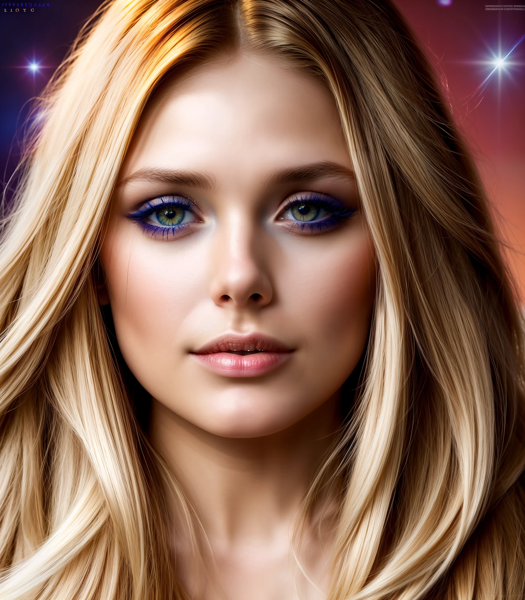 ((Full body)) photo of a ((unbelievably stunning)) woman with golden hair, epic (photo, hard light, sony a7, 50 mm, matte skin, colors, hyperdetailed, hyperrealistic), ethereal, perfect face,perfect lips,perfect eyes,  ((symmetric))