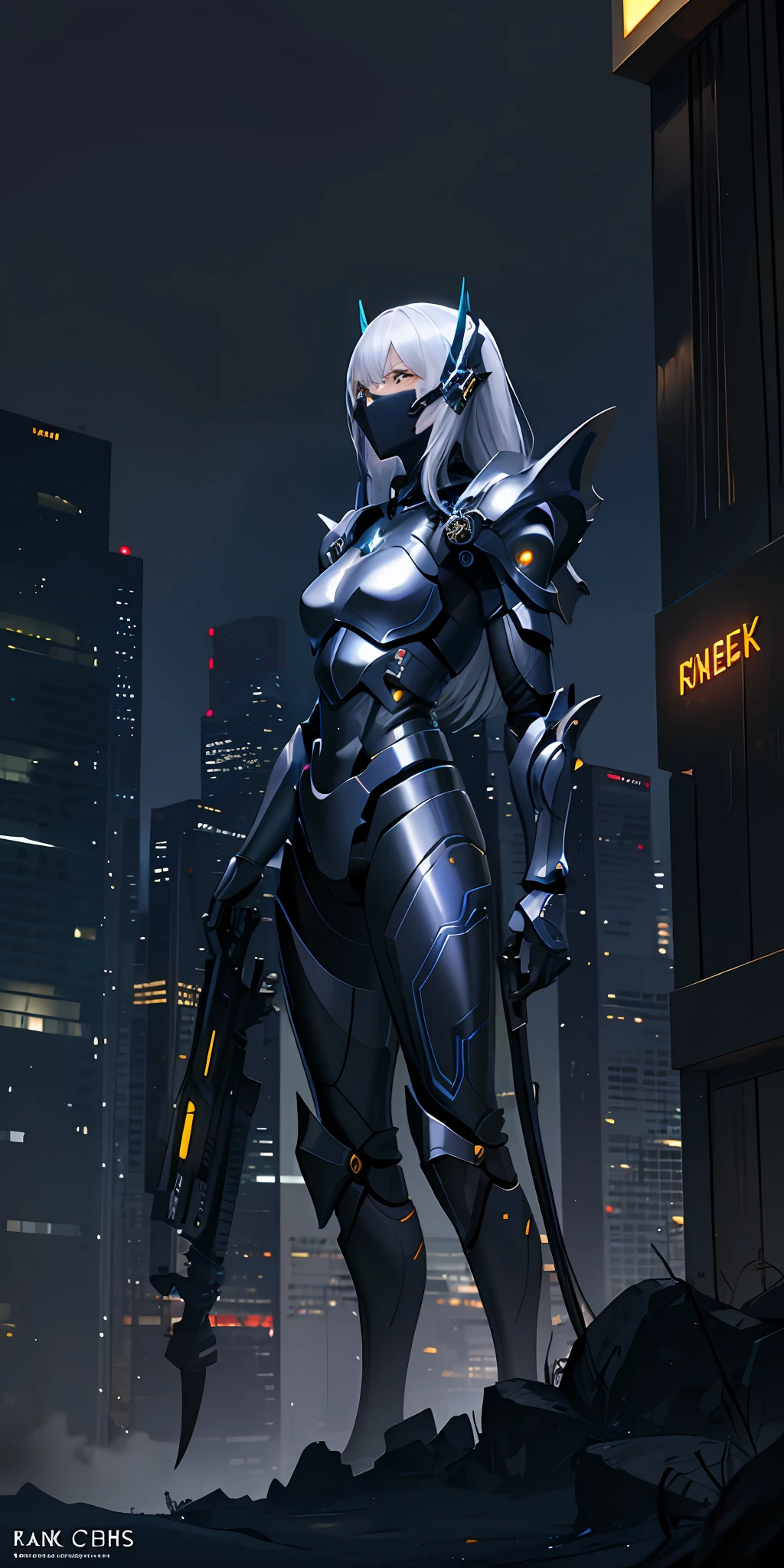 dark fantasy,cyborg knight,futuristic armor,8k, modern city background