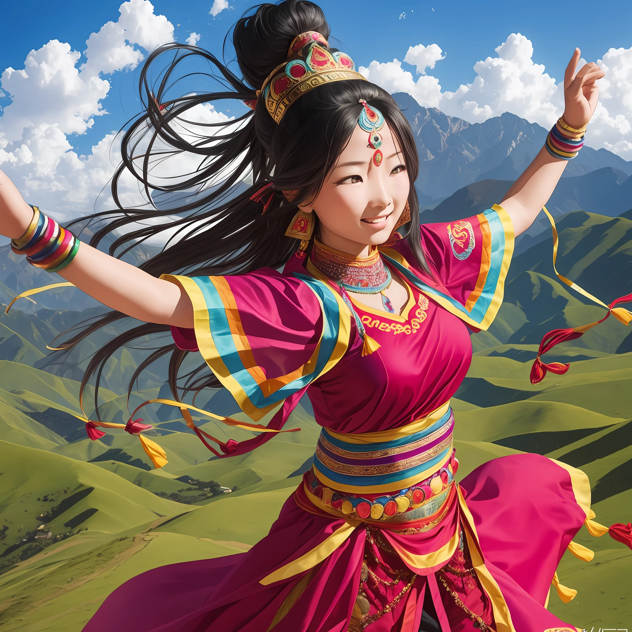 Beautiful Tibetan women gracefully dancing Tibetan dance --auto --s2