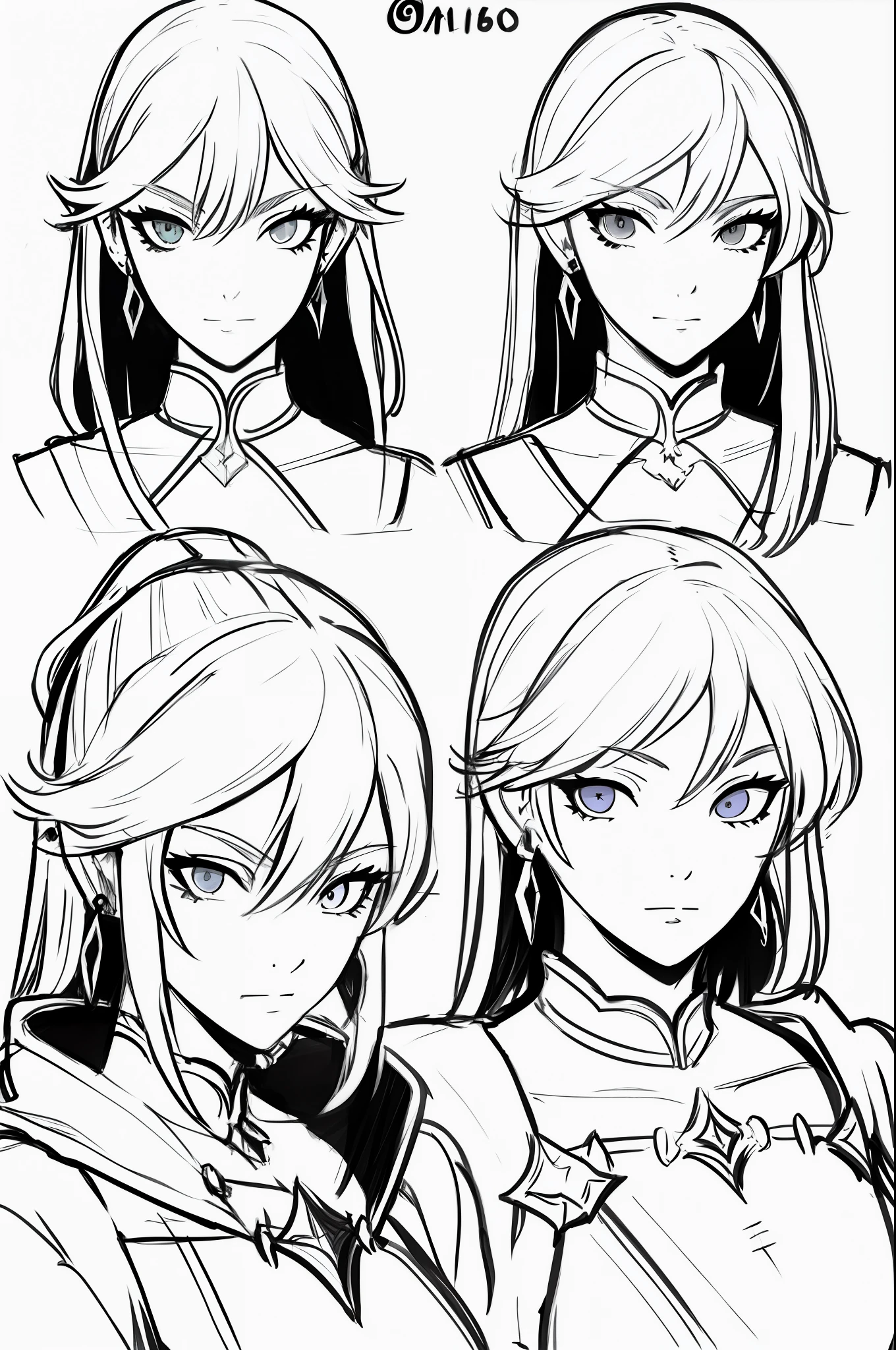 a drawing of a woman with different hair styles, face variations, perfect lineart, character headshot concept art, concept headshot art, face turnaround, portrait knights of zodiac girl, face forwards, clean anime outlines, cool shading, anime shading), character faces, character face study, vey detailed faces, extremely fine ink lineart, flat anime style shading, variable lineart