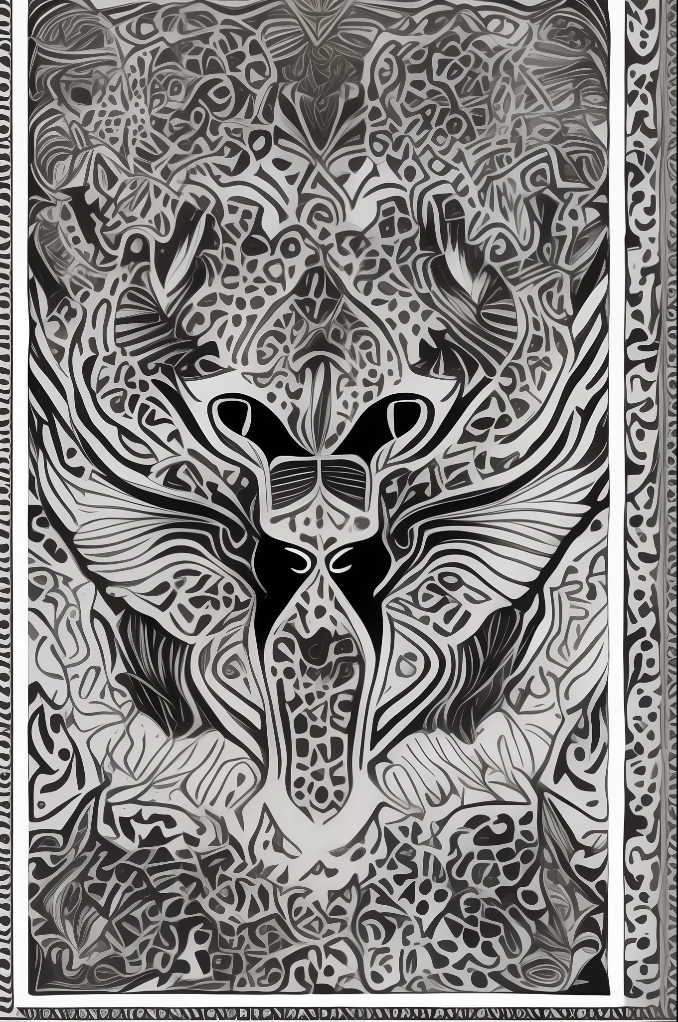 Surrealist coloring drawing, white background, line art, black and white