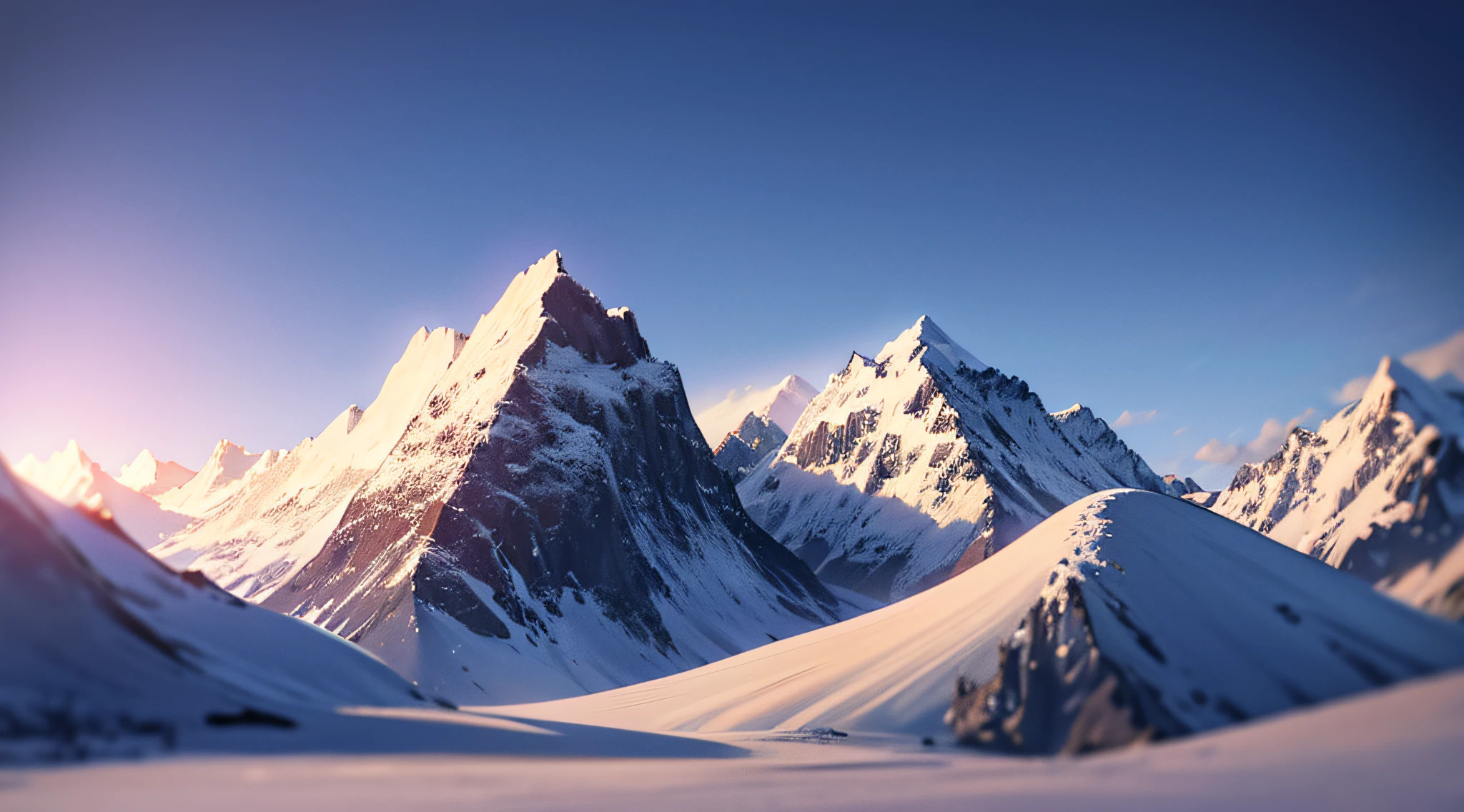 snow-capped mountains, 16:9, god rays, ray tracing, reflection light, cinematic lighting, high detail, highres, best quality, 4K