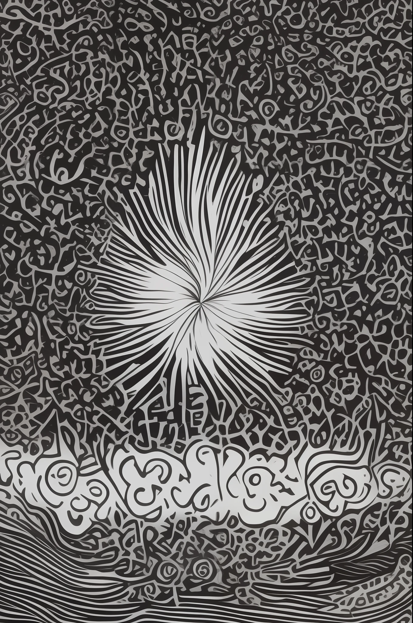 Surrealist coloring page, white, black and white background