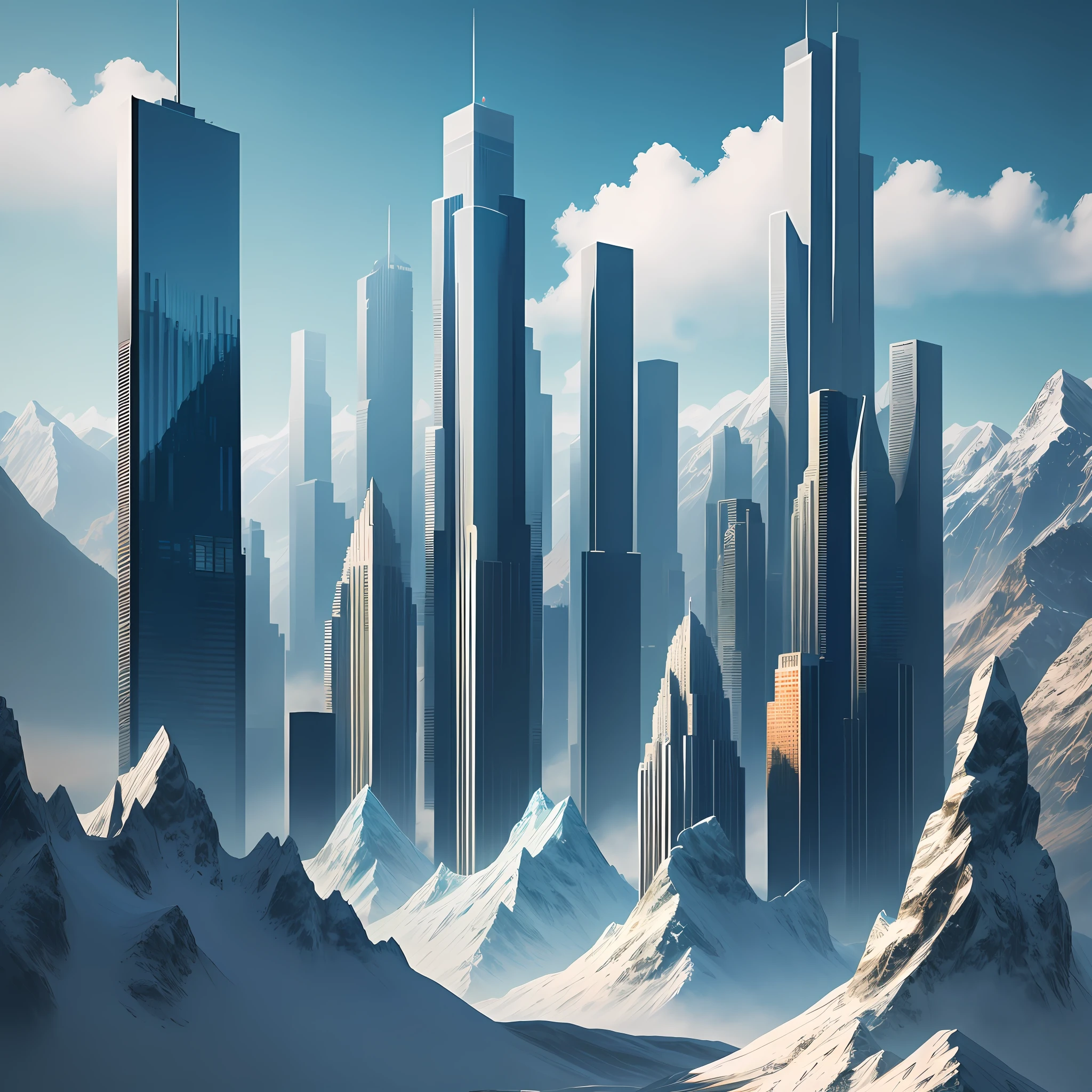 Skyscrapers in the mountains Mother Nature Cyberpunk Top Quality Ultra High Resolution 8K City