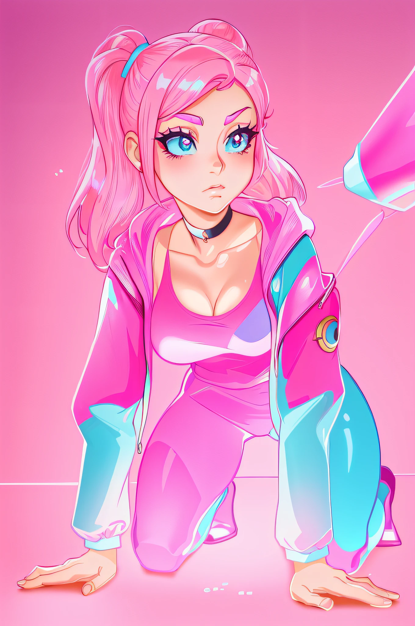a cartoon of a woman with pink hair and a pink jacket, betty cooper, bubblegum body, lois van baarle and rossdraws, vi from league of legends, rossdraws cartoon vibrant, urban girl fanart, pink iconic character, official fanart, cartoon artstyle, in the art style of 8 0 s anime, anime style character, lola bunny fanart
