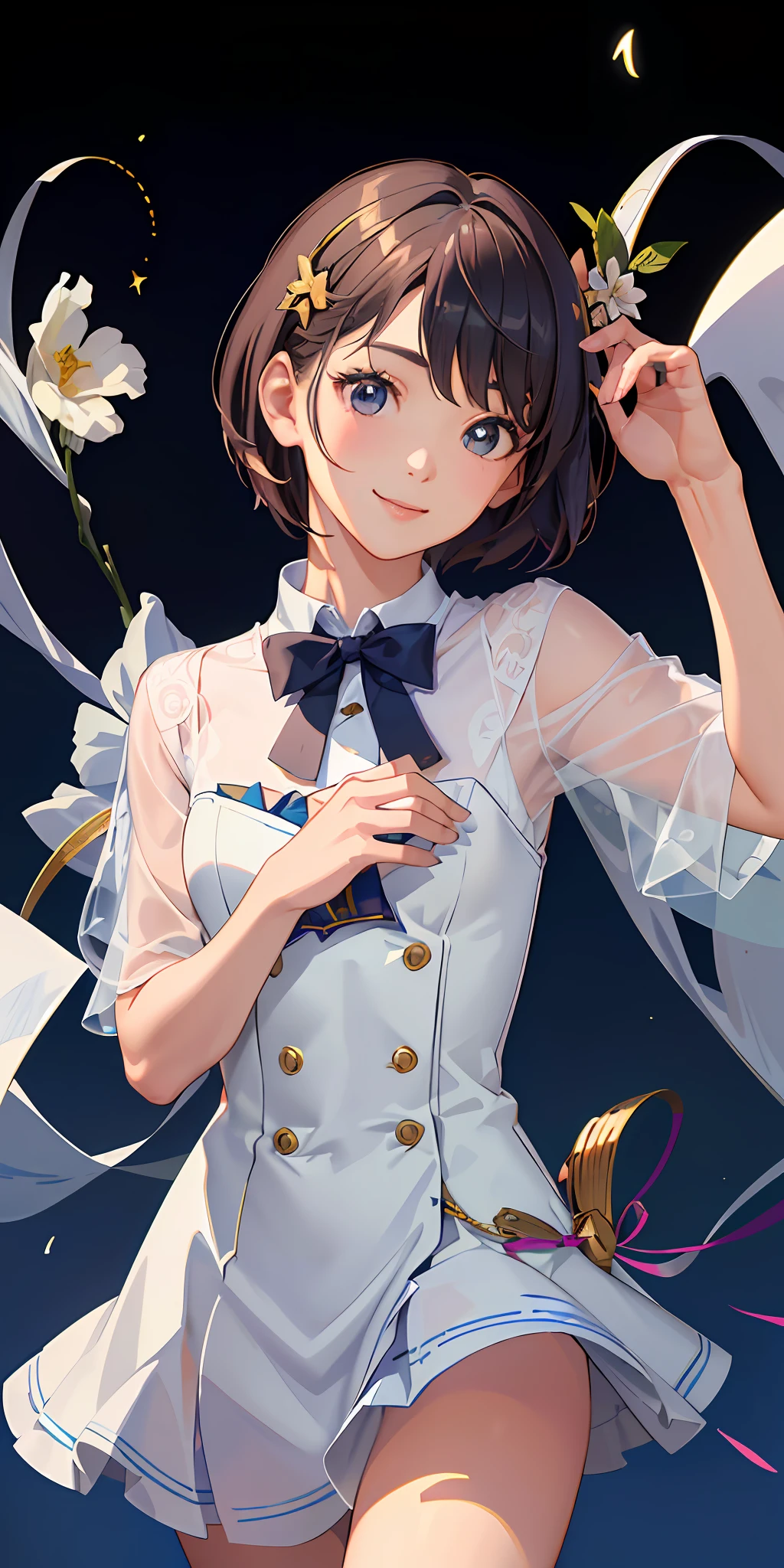 (Photorealistic:1.4), (Masterpiece, Sidelight, Exquisite Beautiful Eyes: 1.2), Masterpiece*Portrait, Realistic, 3D Face, Glistening Eyes, Glossy Hair, Glossy Skin, Solo, Embarrassing, (Abdomen),Enako, (Masterpiece, Best Quality: 1.2), (Look at the Viewer), Happy Face, Gold Theme, Night, Cloudy Sky, Idol Costume, Setouchi Idol, (( STU48's Kai Kokoai)))), ((STU48's Kai Kokoai)))), ((STU48's Kai Kokoai)), (STU48's costume)), (STU48's costume))))), (心愛)))), Kai Kokoai, Kai Kokoai, STU48, (Kai Kokoai's face)))), (STU48))), (Short hair)))), ((KAI KOKOA)), (Smile))), (( (Kai Kokoai no Hair))), (Middle breast, tomboy, head small)), Sunlight, (Perfect Body : 1.1), Solo, Idol, Short Bob Cut, Reddish Brown Hair, Full Body Shot, Schoolgirl, Uniform, (Highly Detailed CG 8k Wallpaper), (Very Delicate and Beautiful), (Masterpiece), (Best Quality: 1.0), (Ultra High Definition: 1.0), Beautiful Lighting, Realistic Shadows, [High Definition], Detailed Skin, Ultra Detail , ((middle chest, tomboyish, small head)),