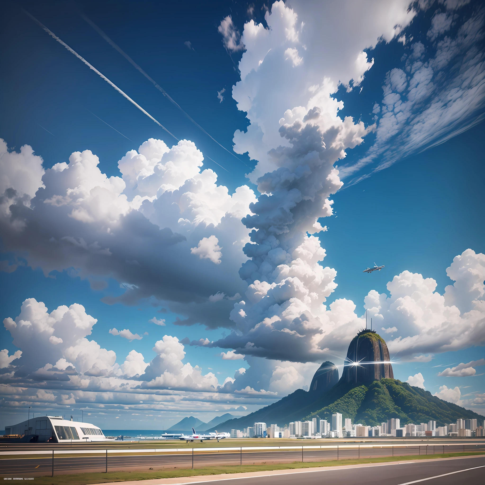Create a realistic scenario of an airport runway with a plane already stopped on the runway in the background, and contrasting with a Rio de Janeiro landscape with Christ the Redeemer in the distance. Make sure the resulting image looks realistic, with details that capture the essence of the scene. Add textures and details to the plane and runway to make them more realistic, such as the plane's metal look and the runway's asphalt look. Make sure that the Rio landscape with Christ the Redeemer in the distance is an important element of the scene, adding details that highlight the natural beauty of Rio de Janeiro. Add textures and details to make the image more interesting, such as the appearance of clouds and sky colors. Make sure the resulting image is a high resolution, 8K quality." —c 10 —ar 2:3 --auto --s2