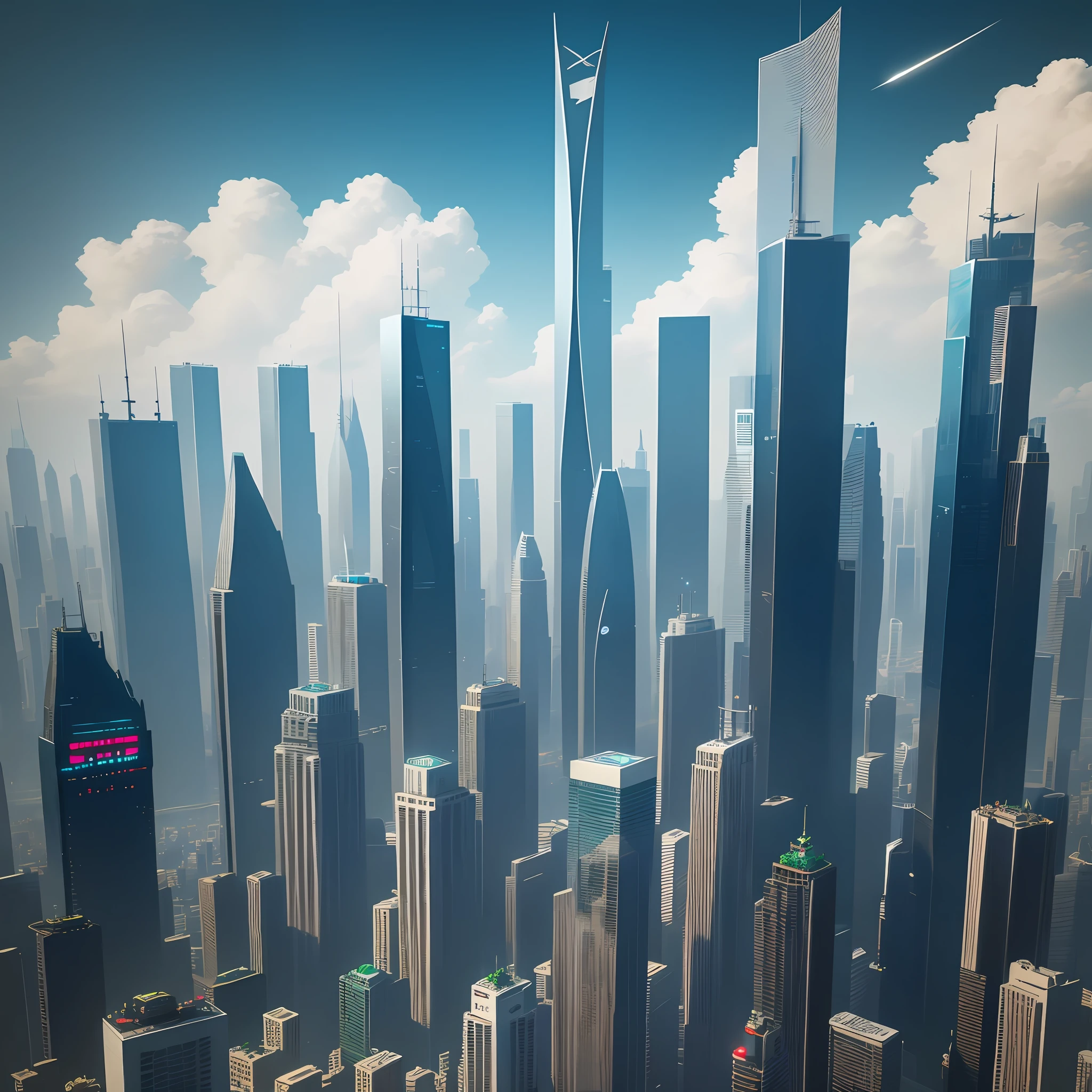 Skyscrapers higher than clouds Top Quality 8K Cyberpunk
