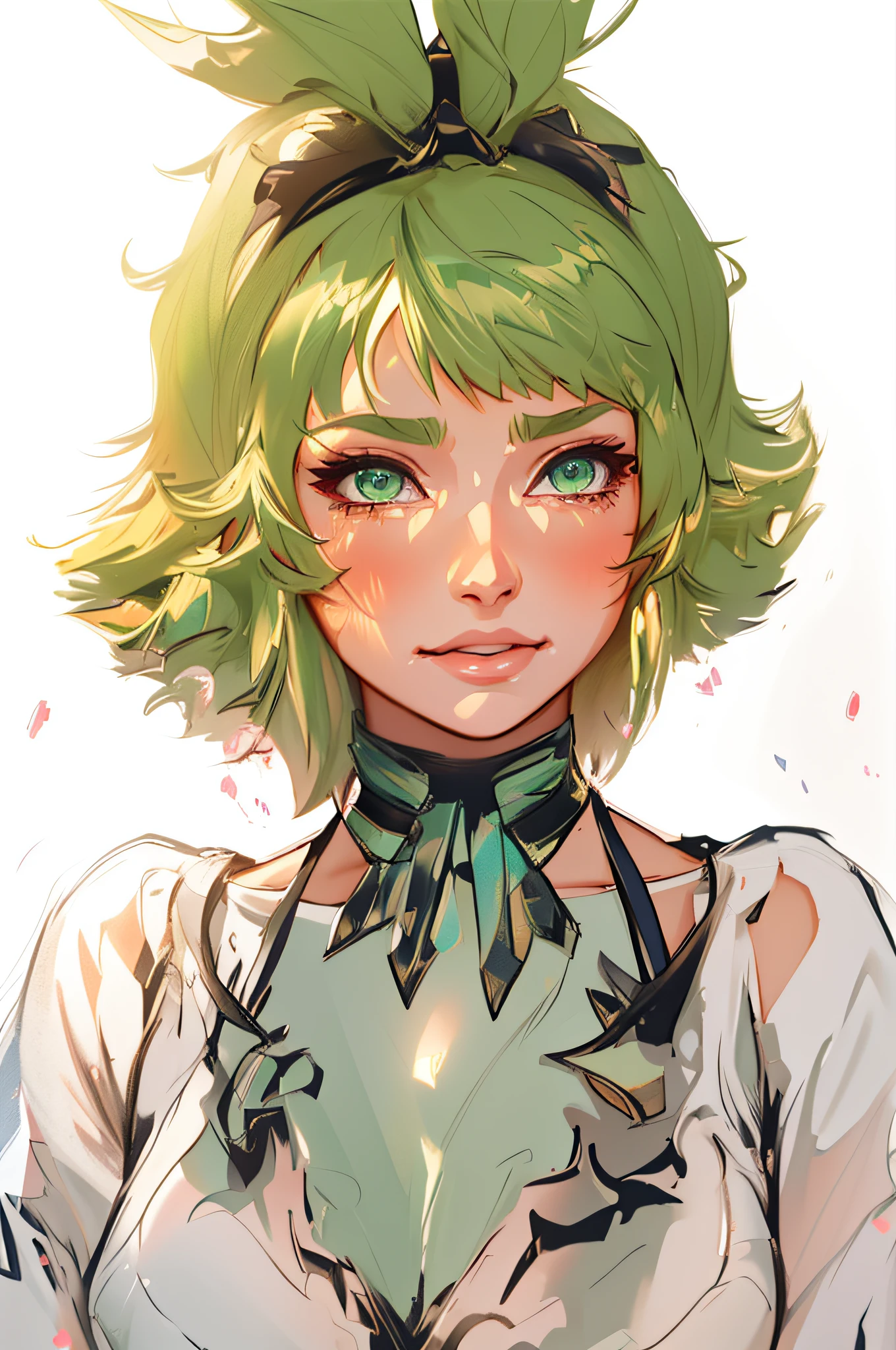 a close up of a woman with a green dress and a red bow, loish art style, loish |, lois van baarle and rossdraws, by loish, loish and wlop, rossdraws 1. 0, detailed digital anime art, alena aenami and artgerm, deviantart artstation cgscosiety