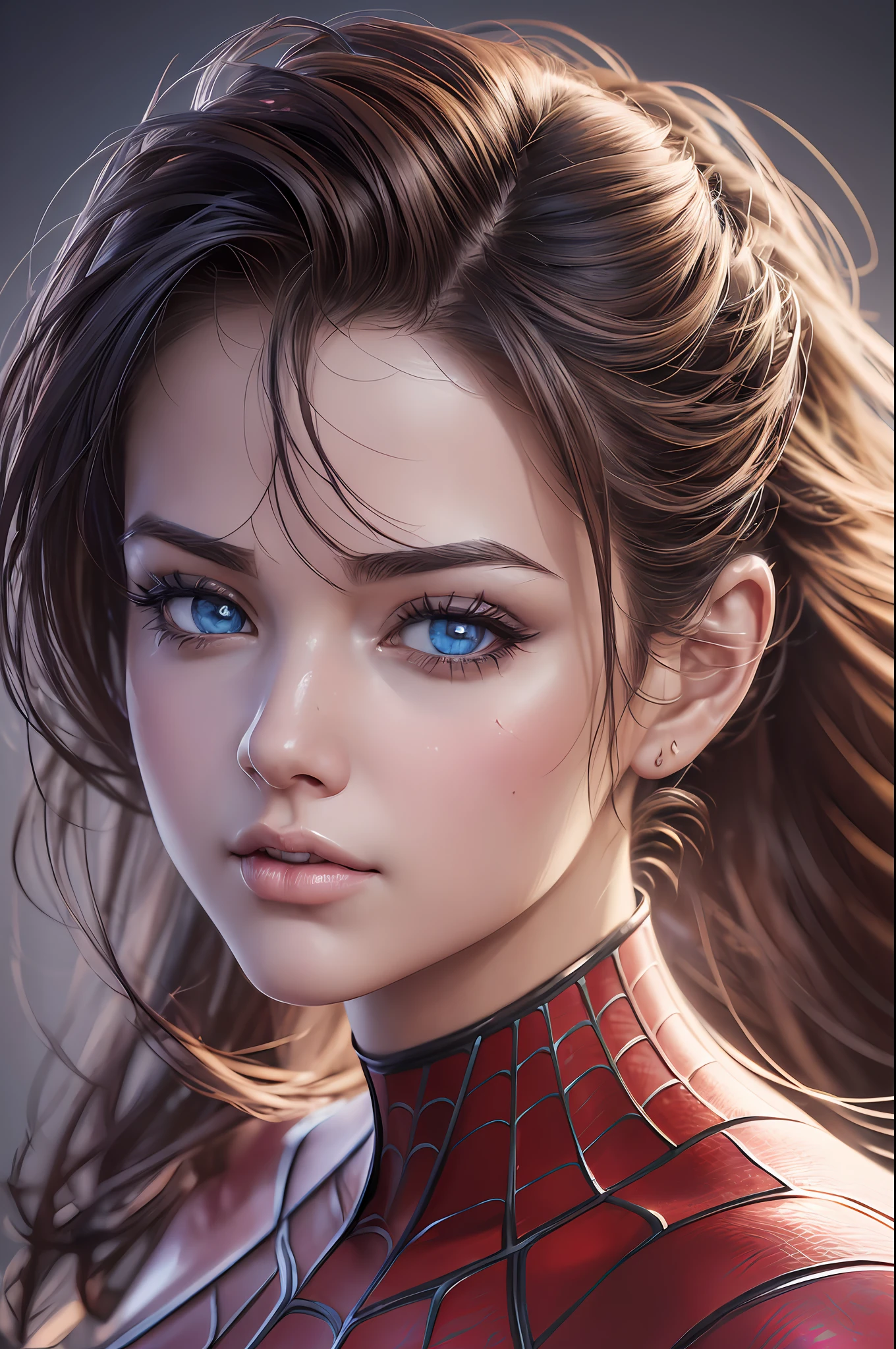 (Award Winning Digital Artwork:1.3) of (Sketch:1.3),(Energetic:1.3) Spidey, EmmaRob,CGSociety,ArtStation,(Saturated:1.3),(close portrait:1.3),(Feminine:1.4),(beautiful:1.4),(attractive:1.3),handsome,calendar pose,perfectly detailed eyes,studio lighting,thematic background