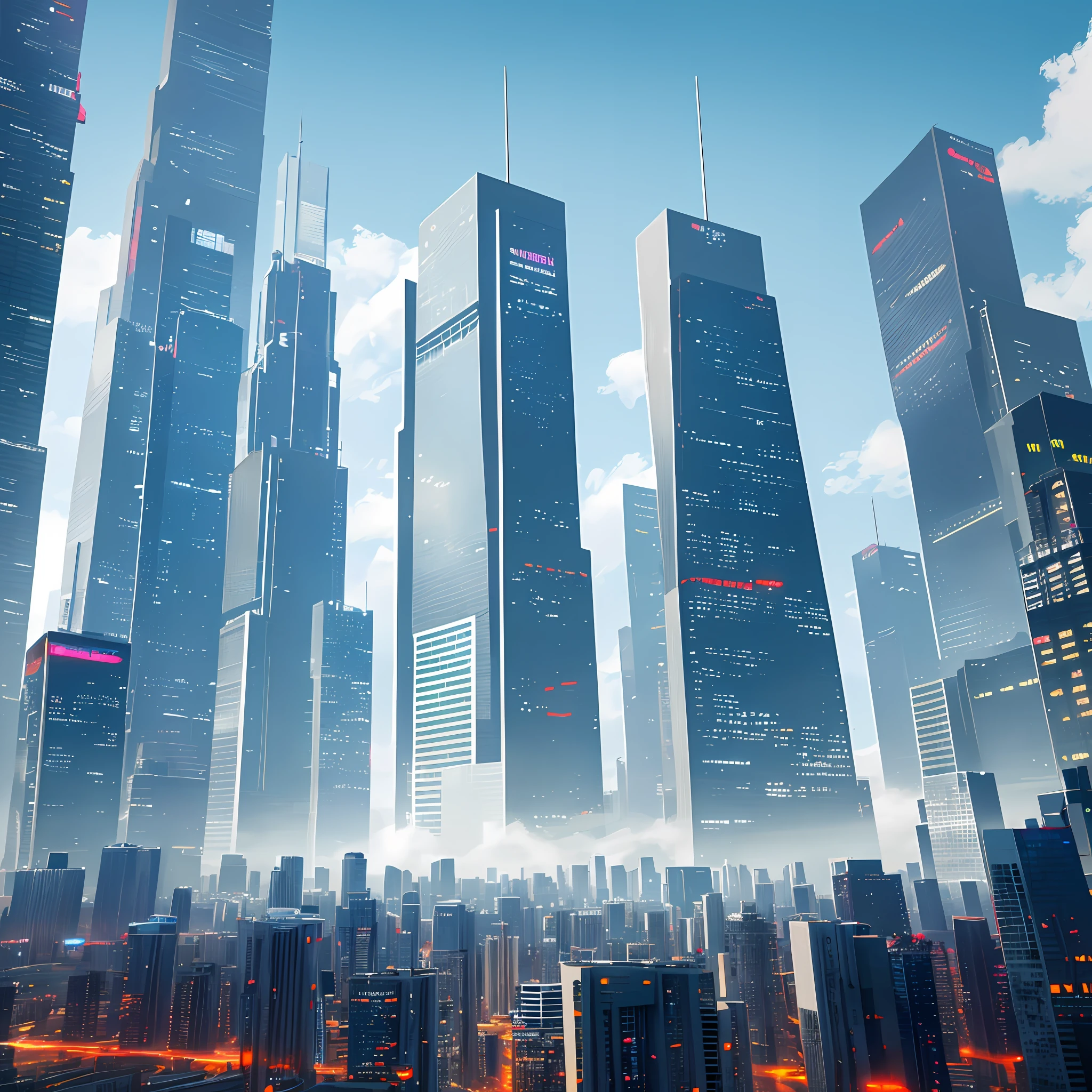Skyscrapers higher than clouds Top Quality 8K Cyberpunk