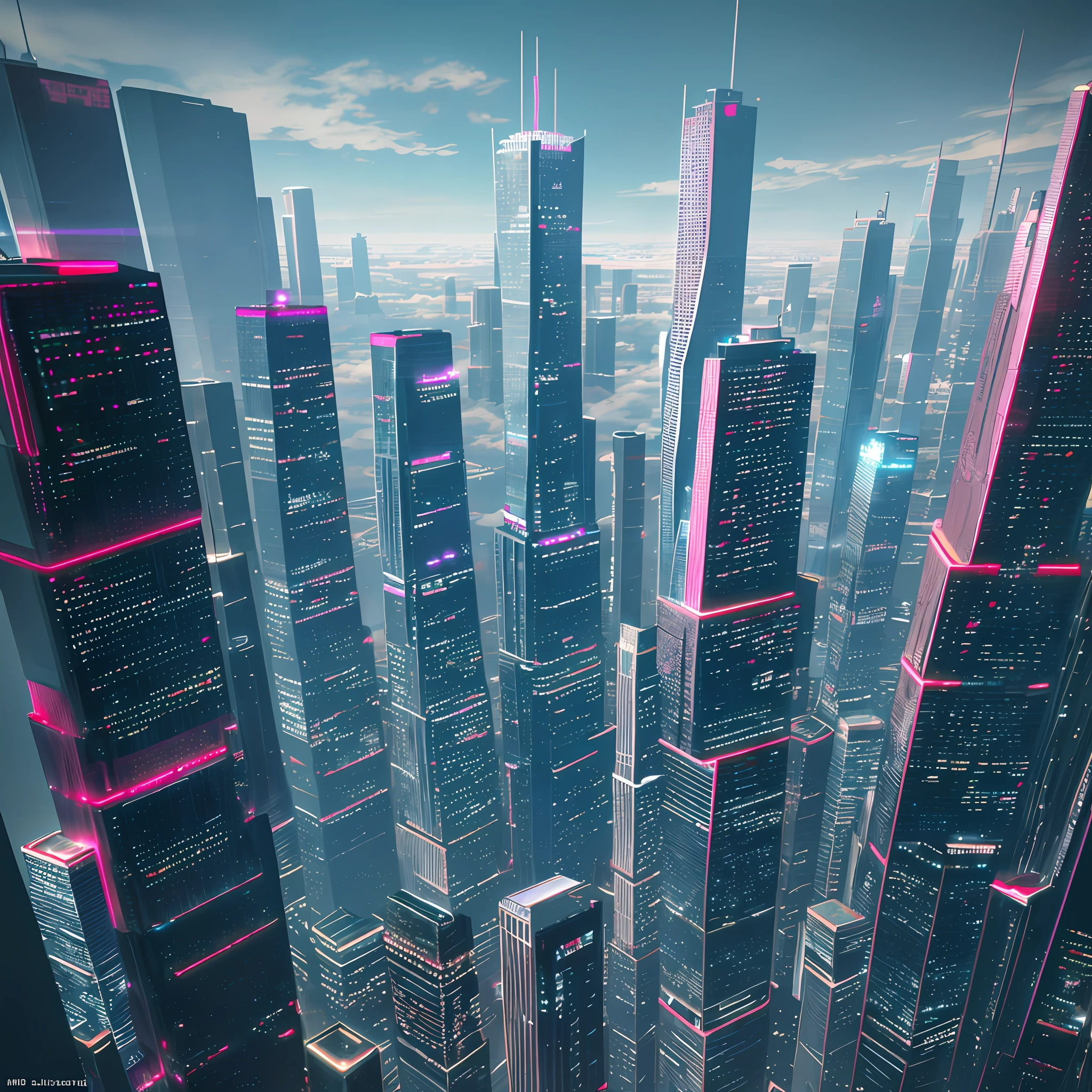 Skyscrapers higher than clouds Top Quality 8K Cyberpunk