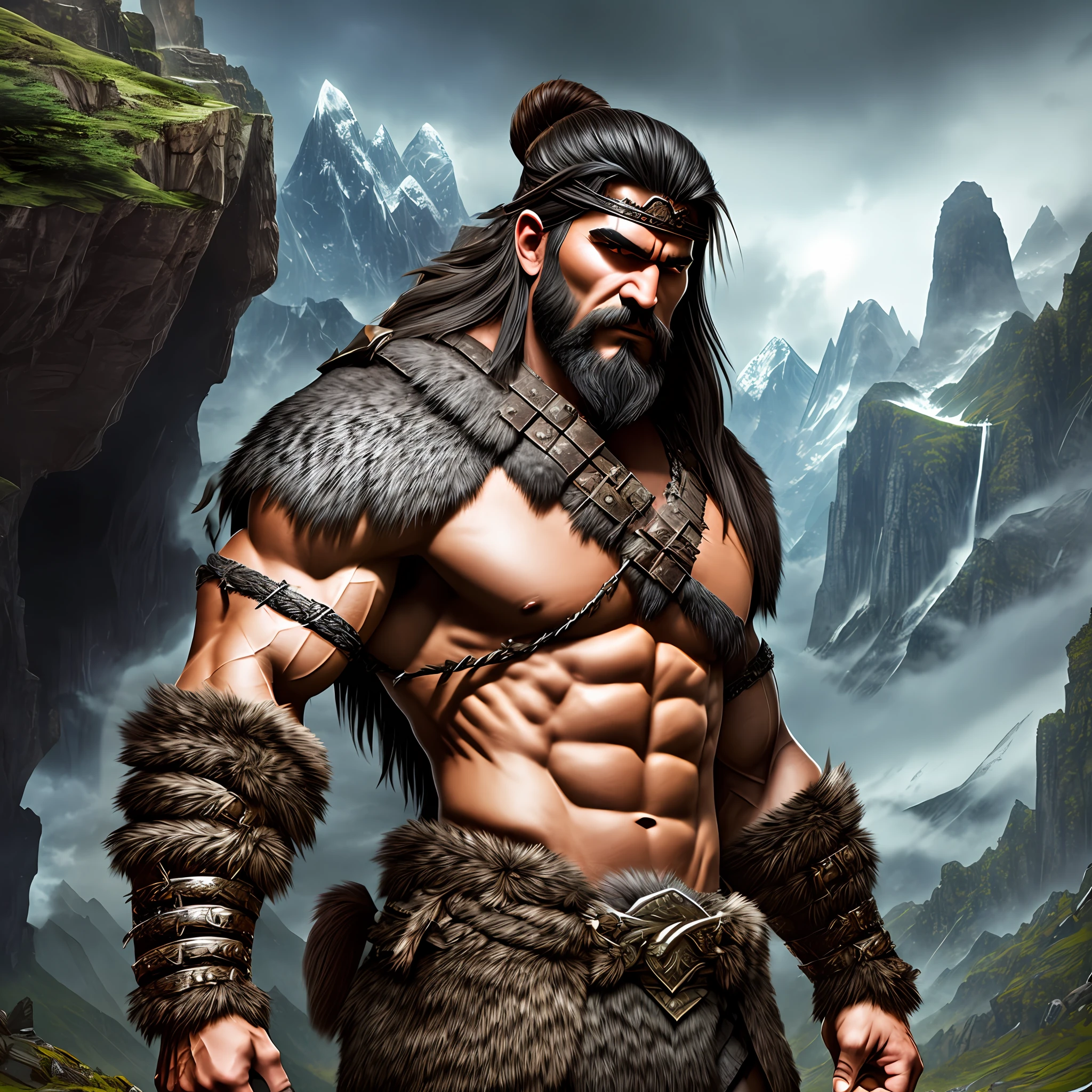 rocks and cliffs, mountains and sky in background, dark fantasy