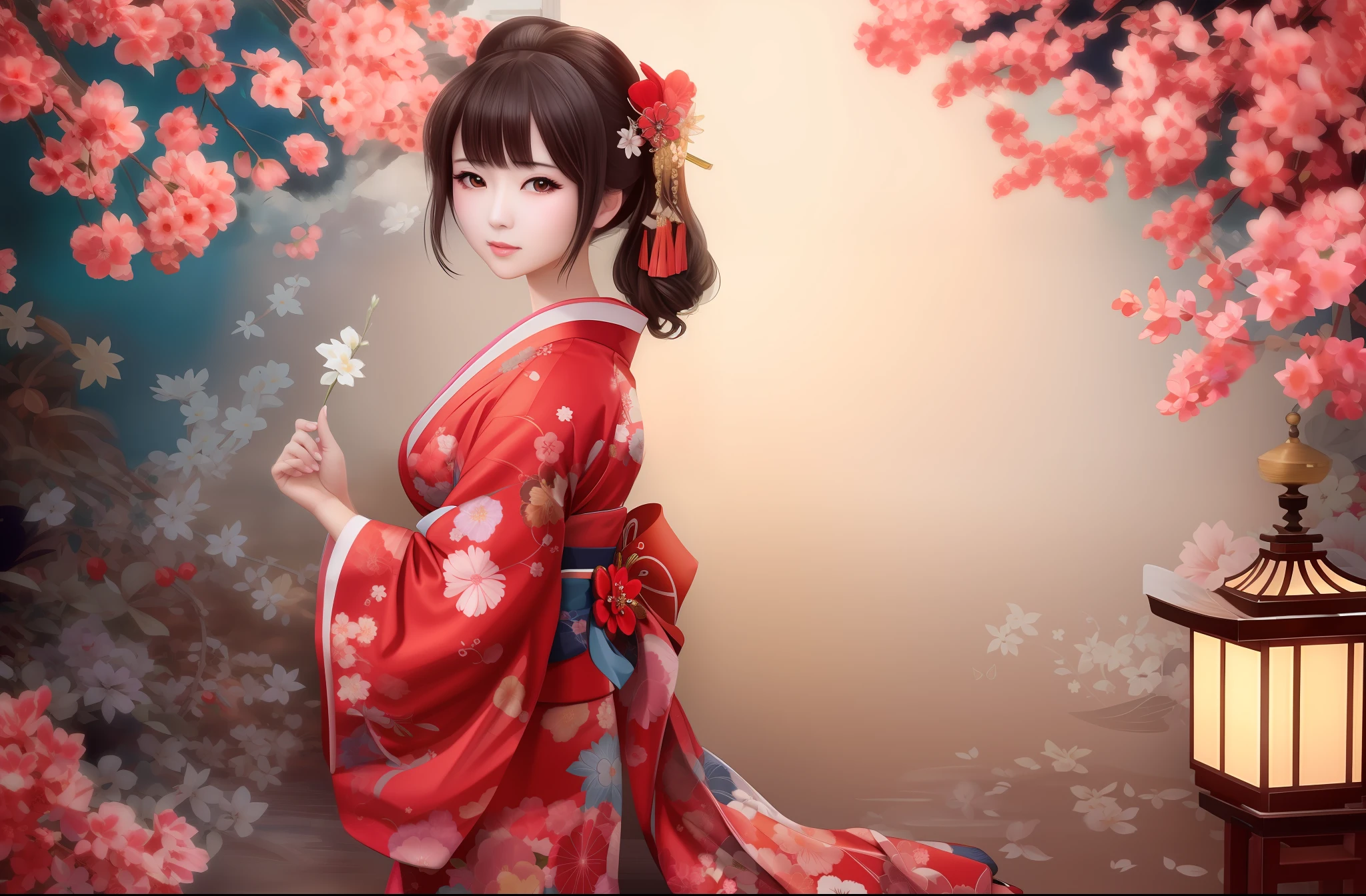 masterpiece, best quality, a very beautiful geisha girl in japanese kimono