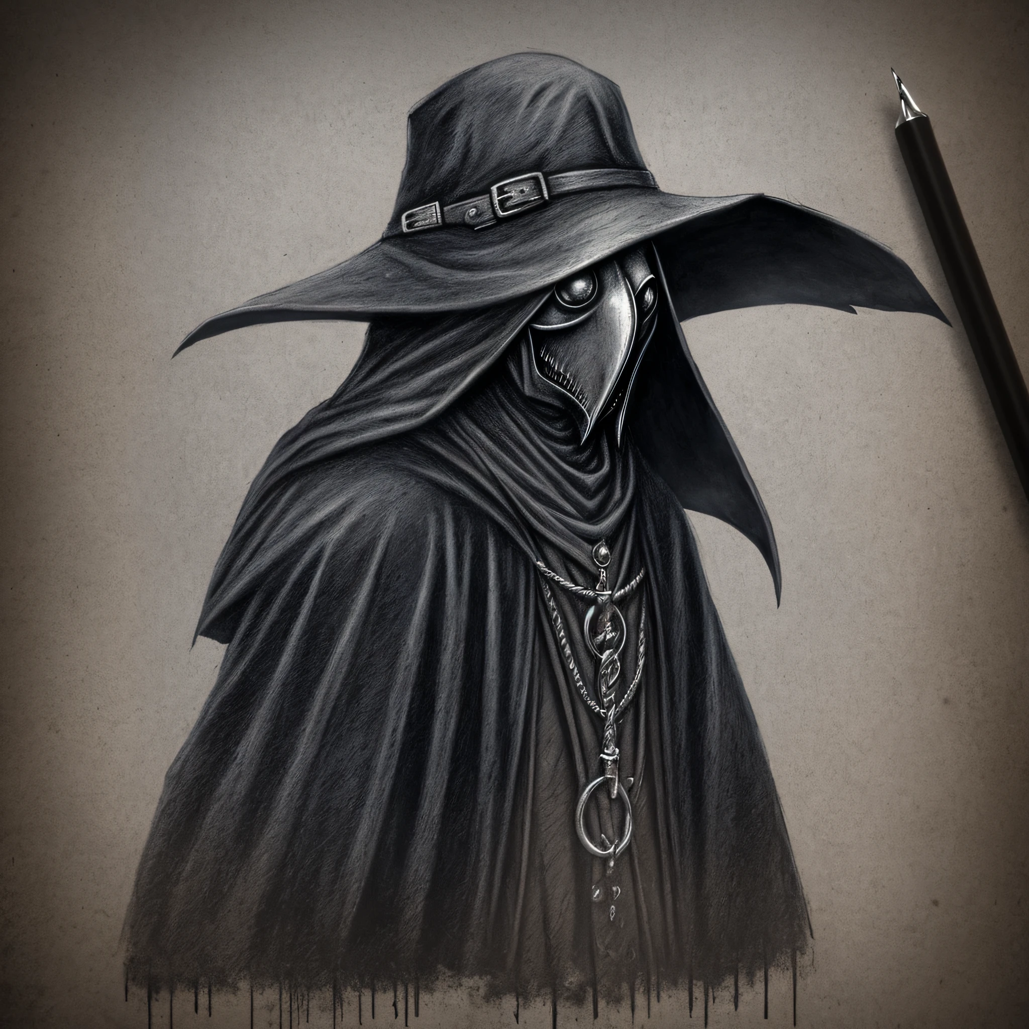 Diabolical plague doctor, 4k, black metal style, sketch --auto --s2