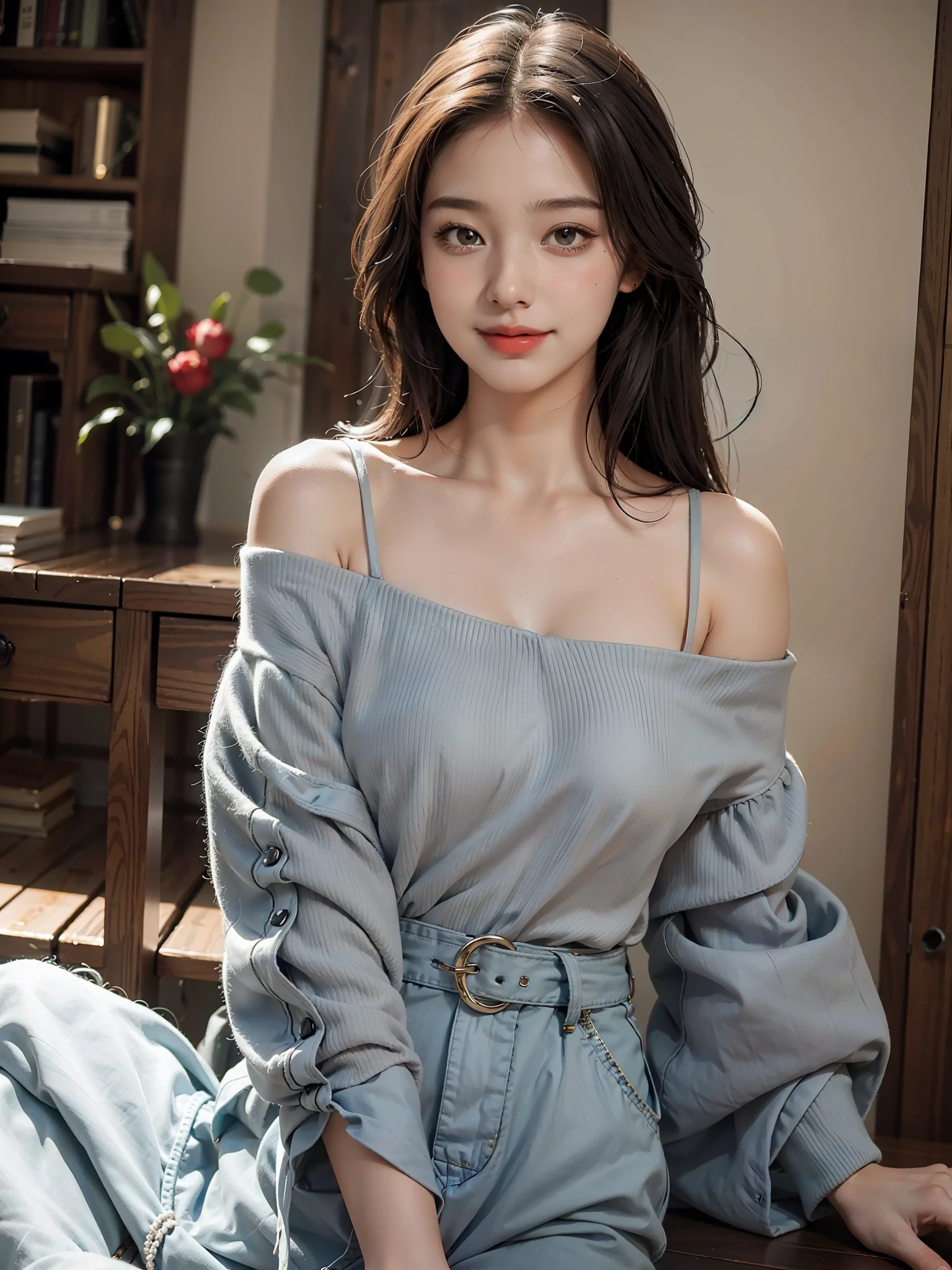 1girl, offshoulder, smile, cute, waist up
best quality, masterpiece, (photorealistic:1.4)
