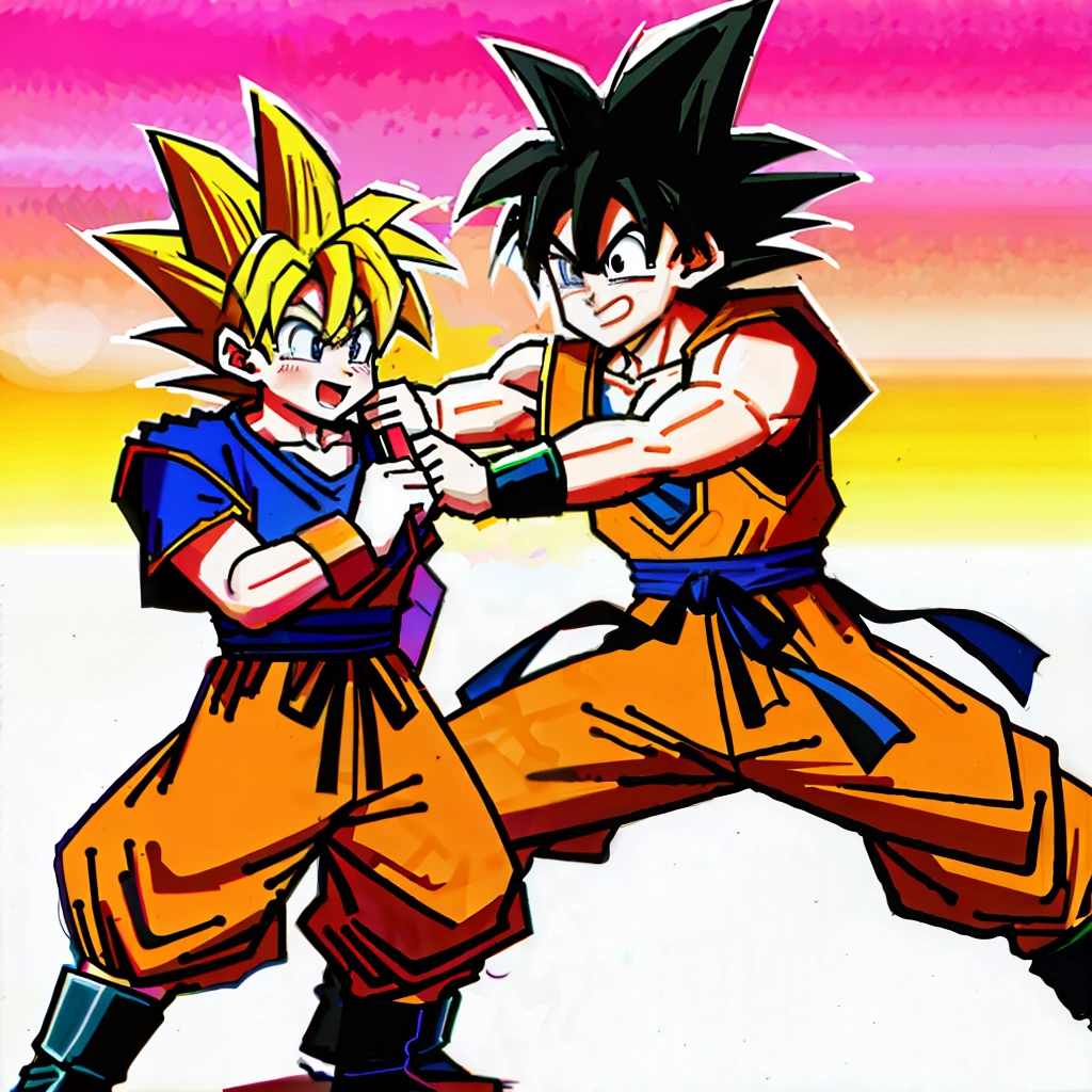 Draw a Dragon Ball Son Goku and Hokage fighting manga