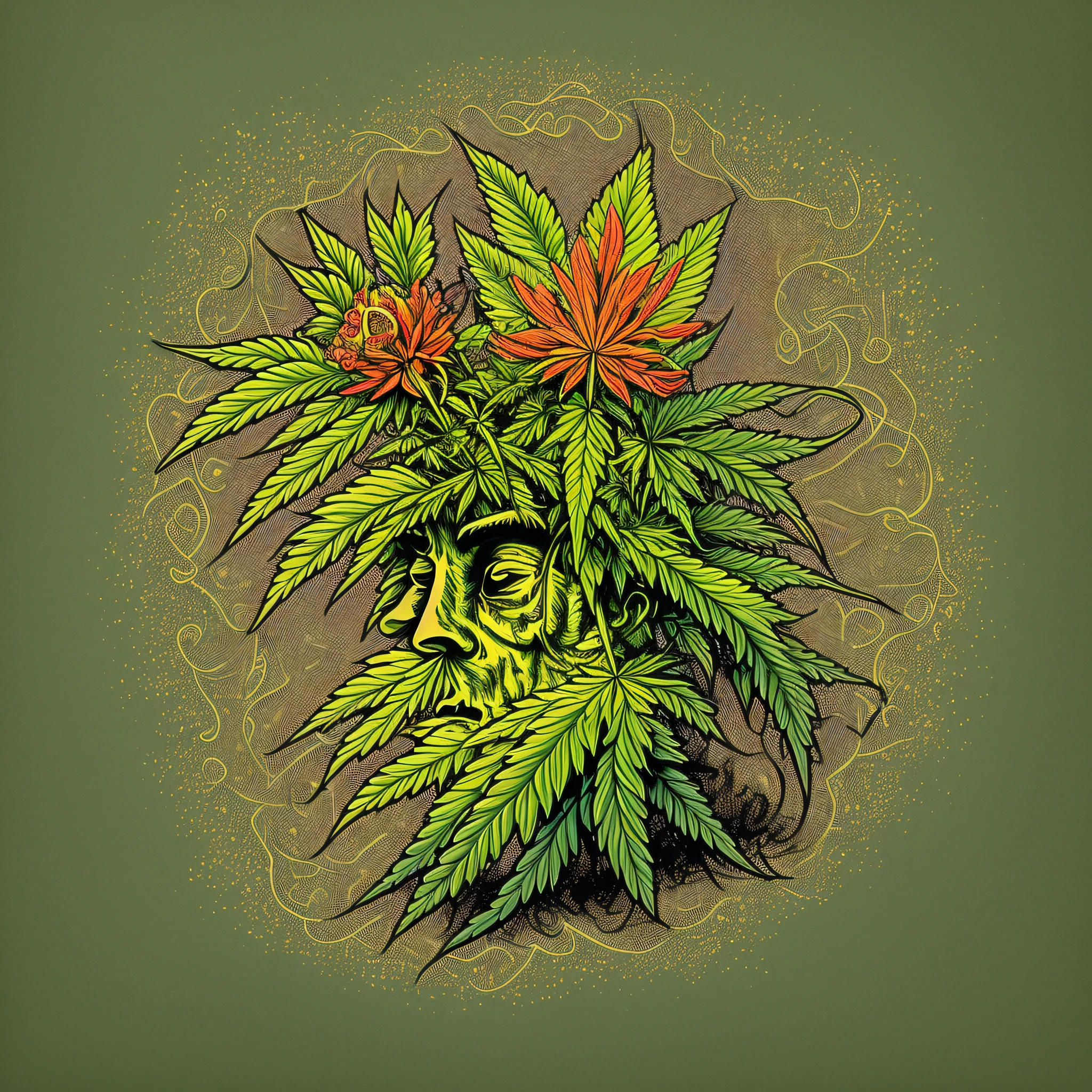 a smoking cannabis flower, cartoon, 300 dpi, art t-shirt, highly detailed, high quality --auto --s2