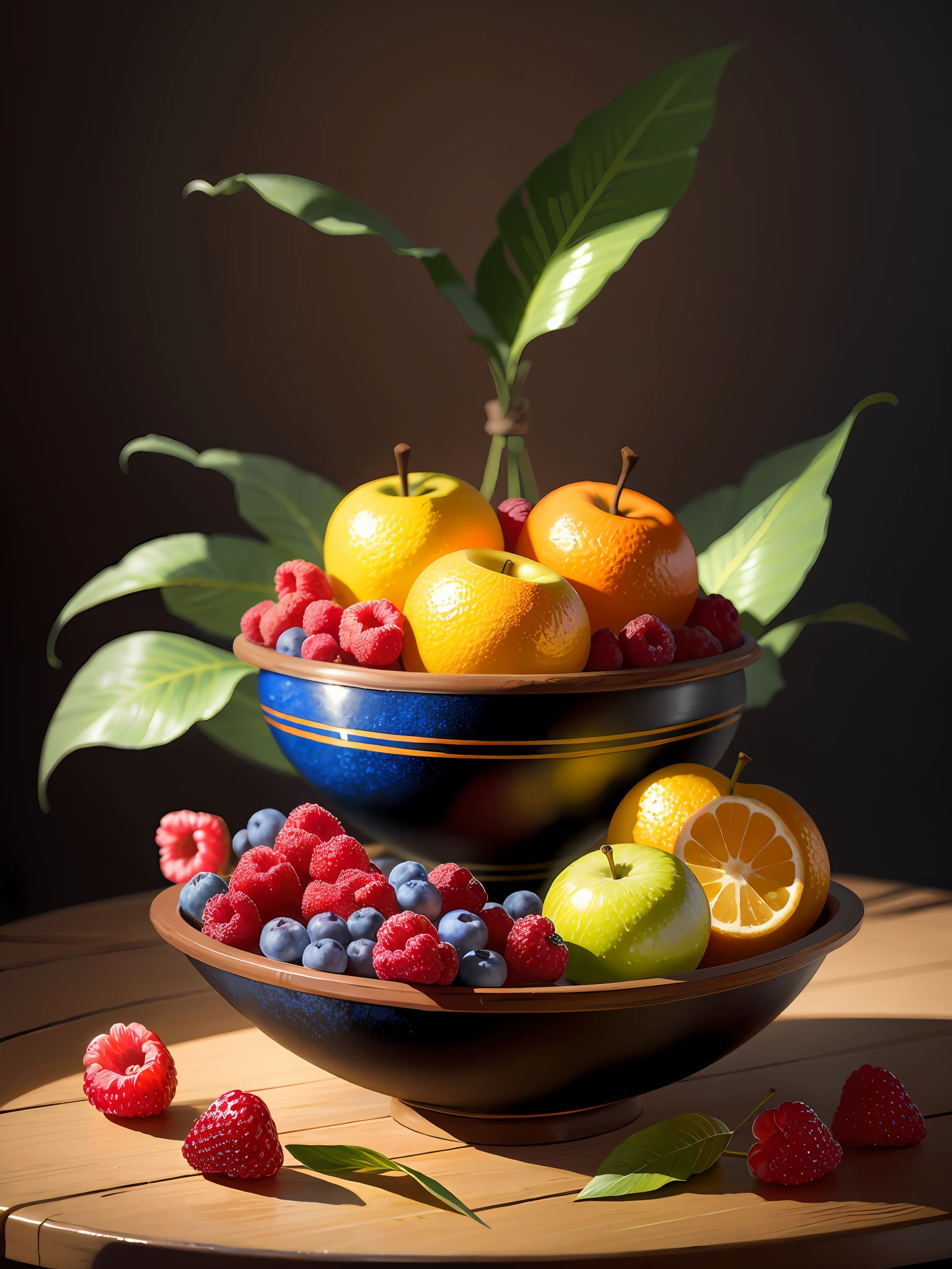 painting of a still life of fruit on a table with a leaf, still life painting, (a bowl of fruits)!!!!!!!!!, pain in oil, painting in oil!!!, fruits, by Perin del Vaga, style of oil painting, oil art, painted in oil colors, intricate oil painting, oil painting