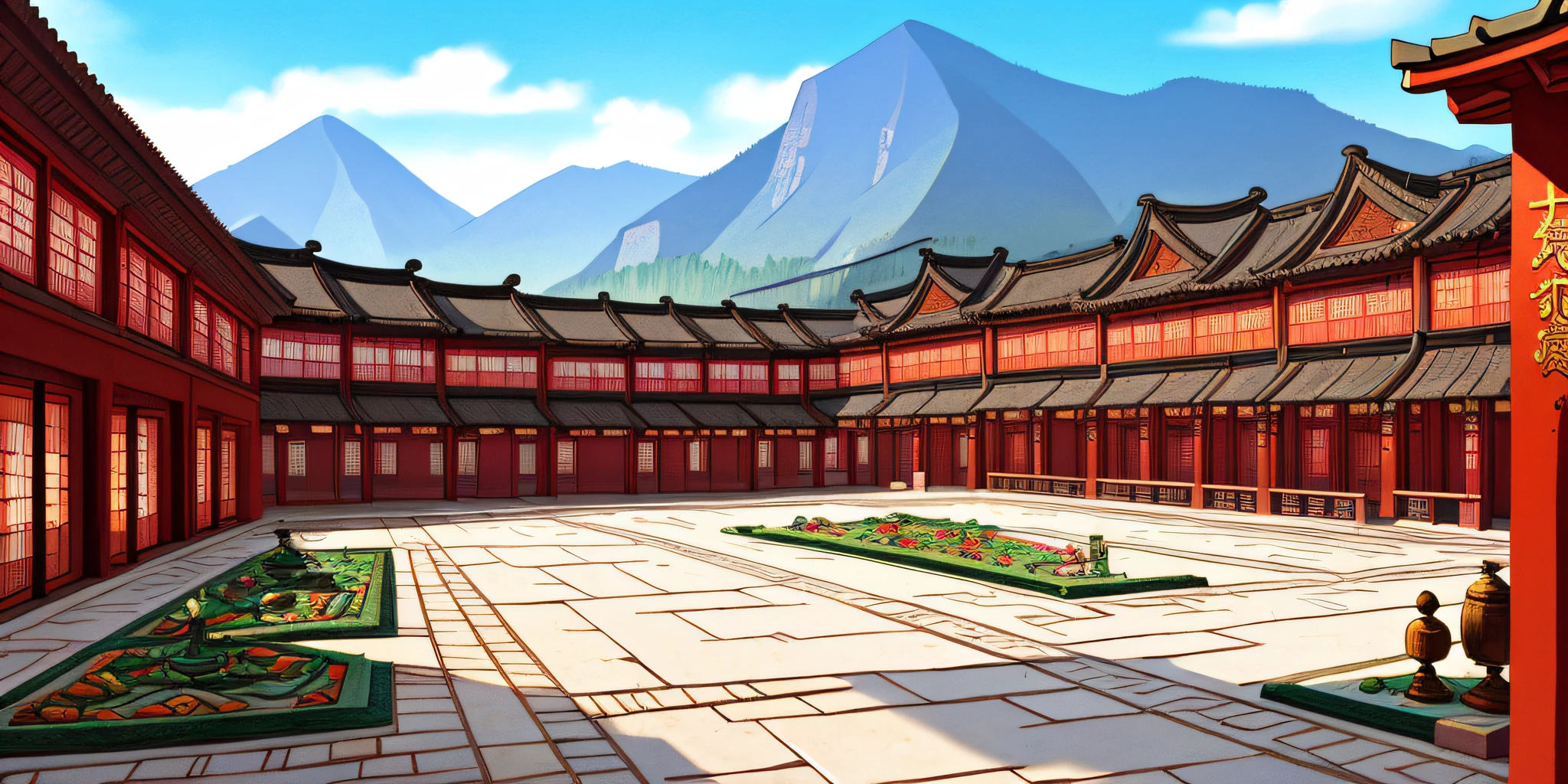 Masterpiece, best quality, high quality, extremely detailed, a row of Chinese yards,