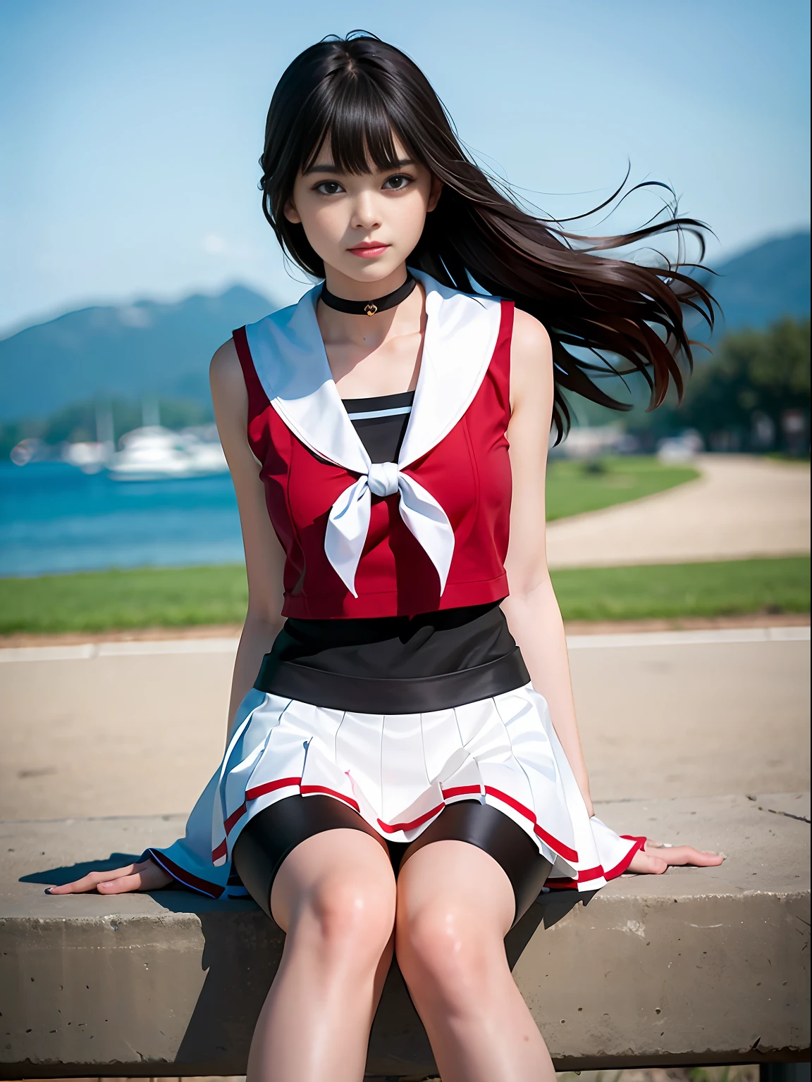 8k, RAW photos, top quality, masterpieces: 1.27), (realistic, photorealistic: 1.37), one girl, cool, ((Black spandex shorts that Thigh Length: 1.37)), simple costumes, Sailor Senshi uniform, white gloves, red sailor collar, red skirt, star choker, elbow gloves, pleated skirt, shorts under skirt, lively girl, wind-fluttering hair, blur background, handsome, masterpiece, best quality, high resolution, fetal position, thigh focus, professional lighting, physically based rendering, handsome, masterpiece, best quality, high resolution, bed, sit, highest quality photo, high resolution, 1080p, (clear face), (detailed face description ), (detailed hand description), (masterpiece), (elaborate CG), (detailed facial features), (highest quality photo), (masterpiece), (detailed eye),